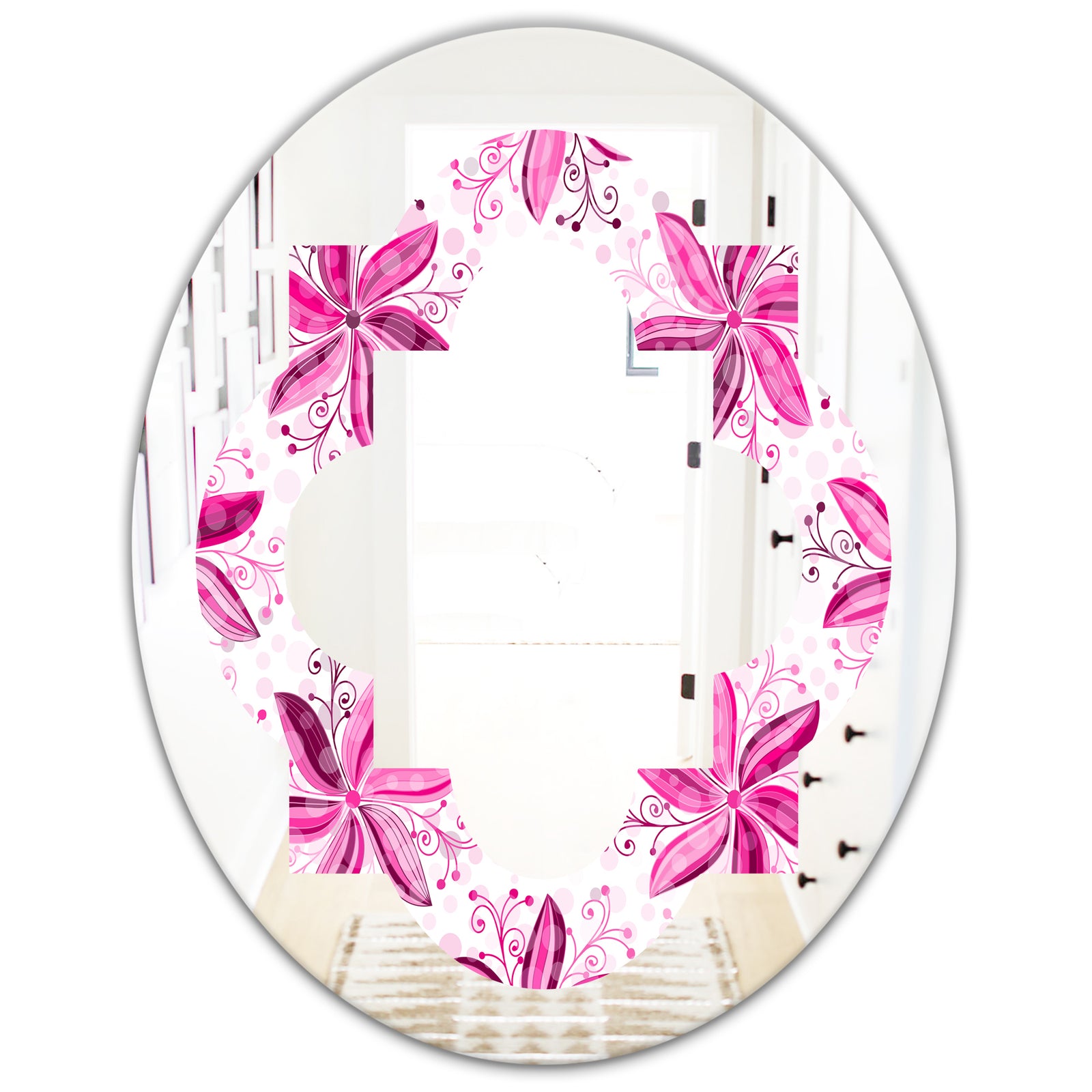 Retro Floral Pattern XII - Modern Round or Oval Wall Mirror - Quatrefoil