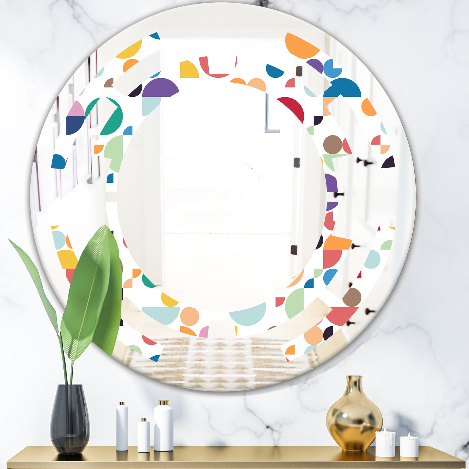 Retro Abstract Circular I - Modern Round or Oval Wall Mirror - Space