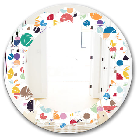 Retro Abstract Circular I - Modern Round or Oval Wall Mirror - Leaves