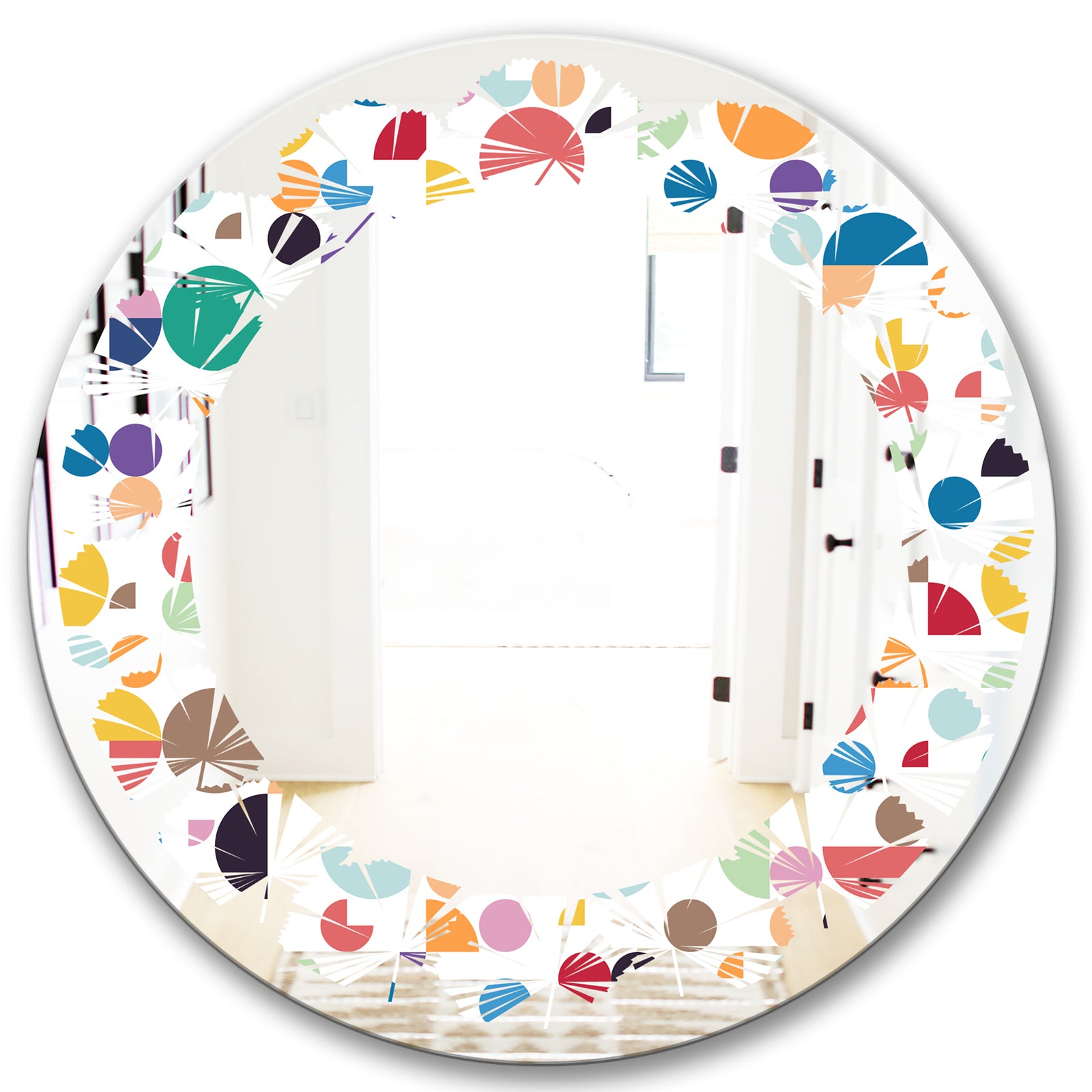 Retro Abstract Circular I - Modern Round or Oval Wall Mirror - Leaves
