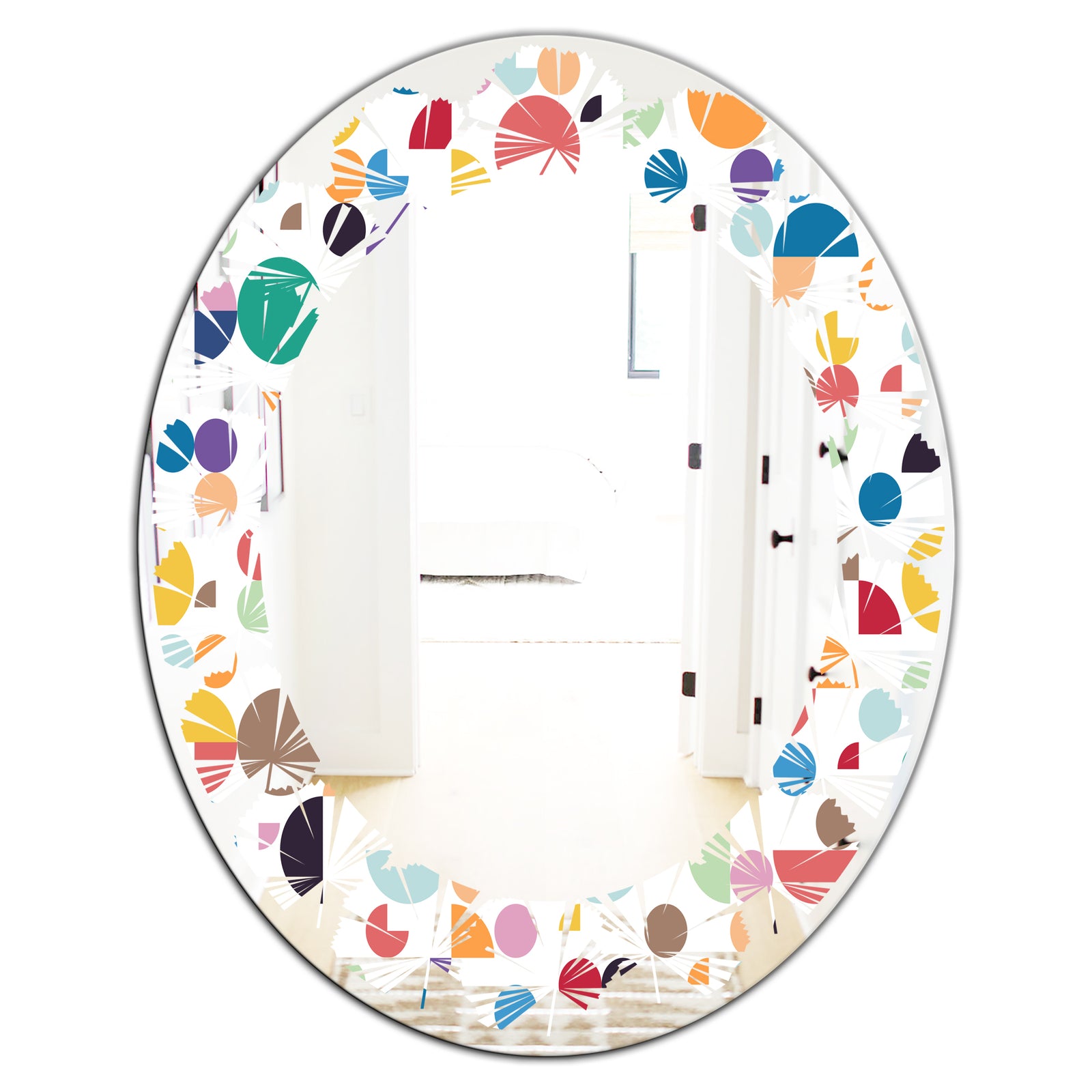 Retro Abstract Circular I - Modern Round or Oval Wall Mirror - Leaves