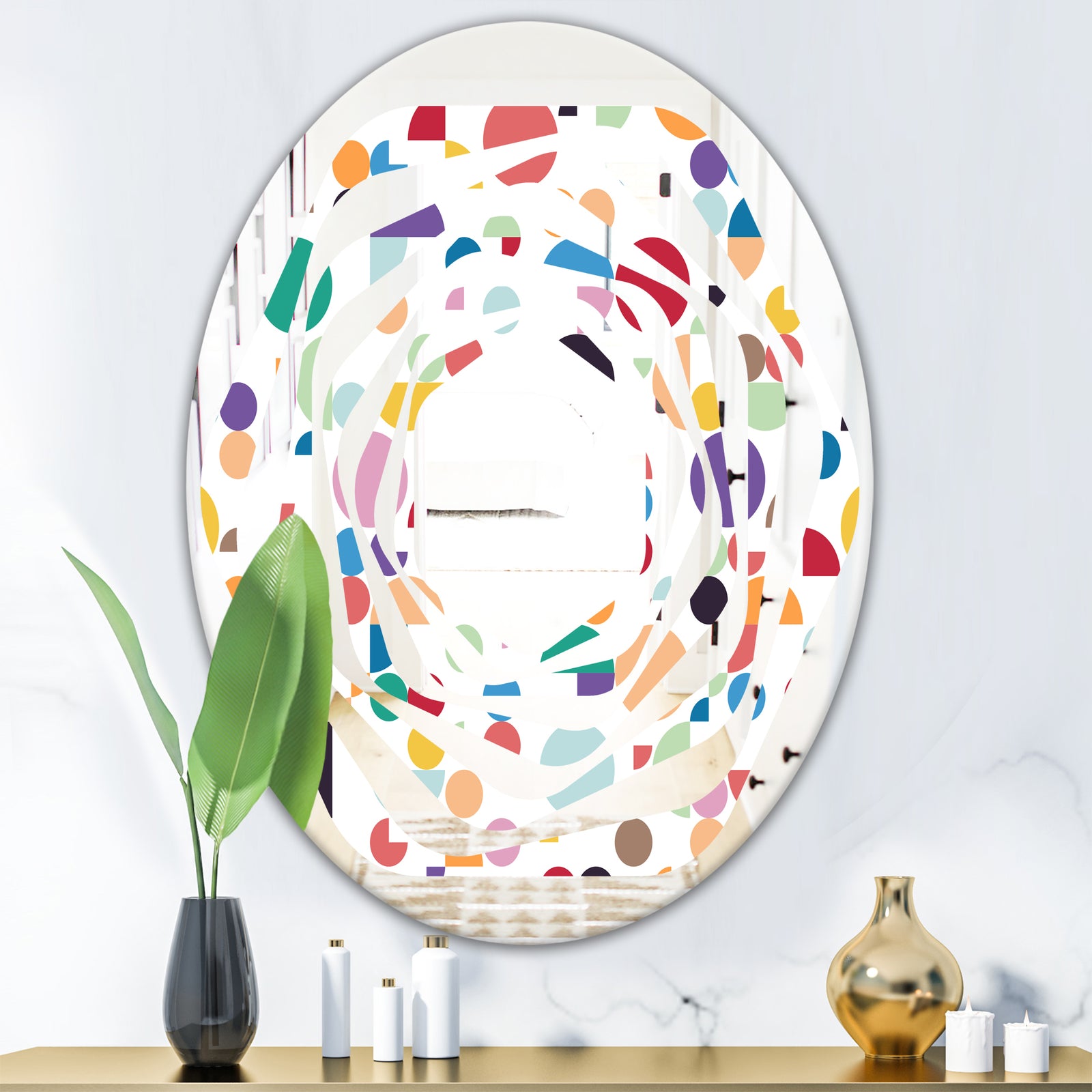 Retro Abstract Circular I - Modern Round or Oval Wall Mirror - Whirl