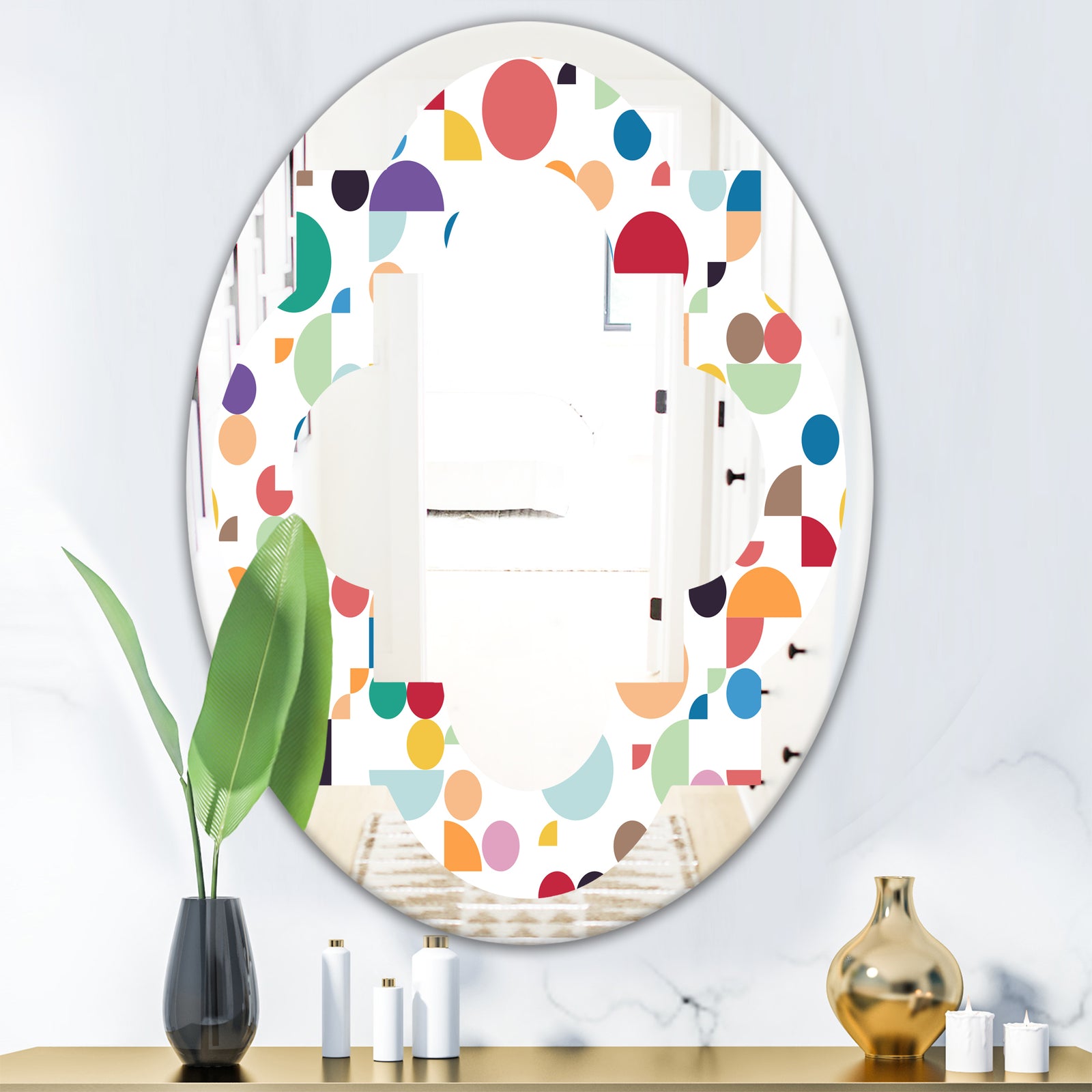 Retro Abstract Circular I - Modern Round or Oval Wall Mirror - Quatrefoil