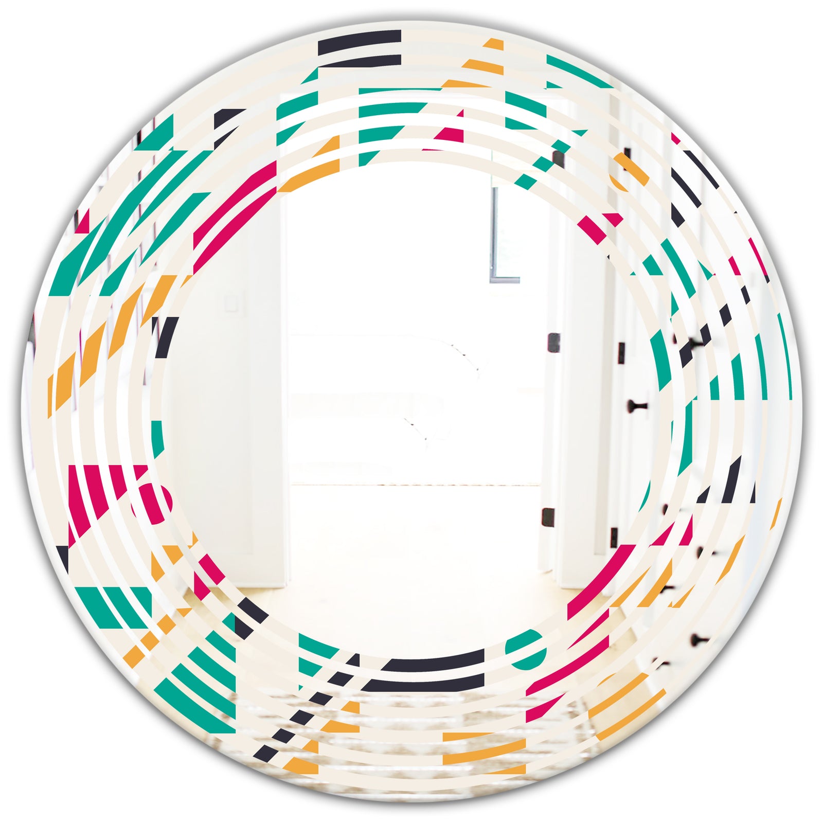 Retro Geometric Design III - Modern Round or Oval Wall Mirror - Wave