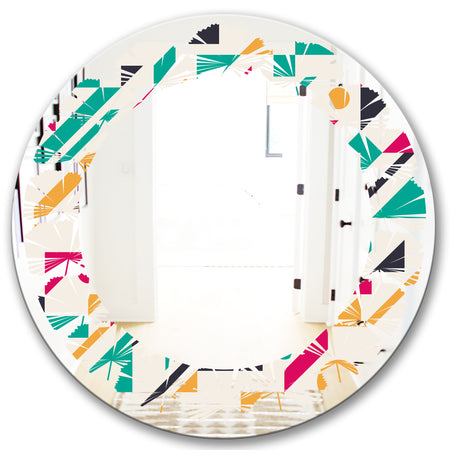 Retro Geometric Design III - Modern Round or Oval Wall Mirror - Leaves