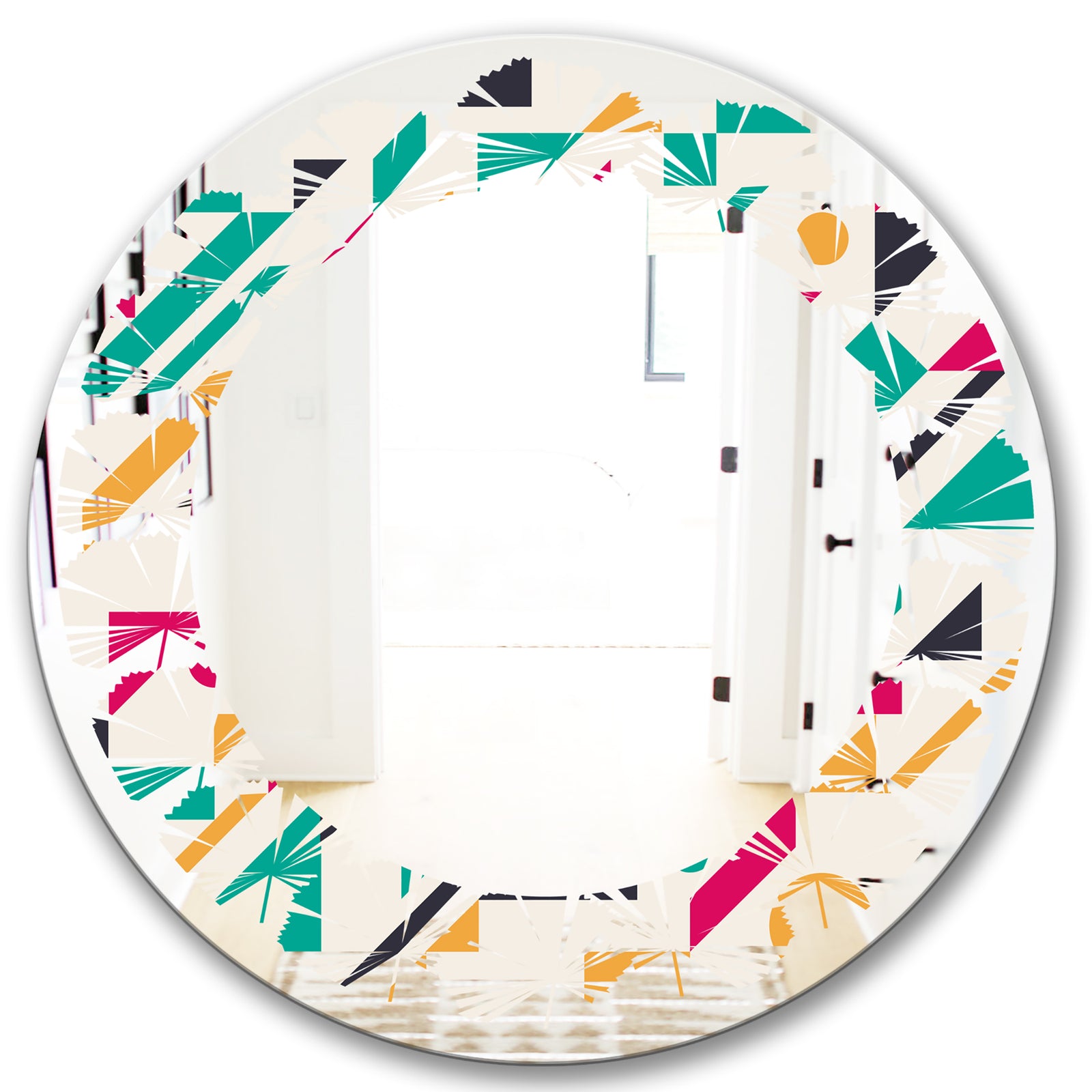 Retro Geometric Design III - Modern Round or Oval Wall Mirror - Leaves