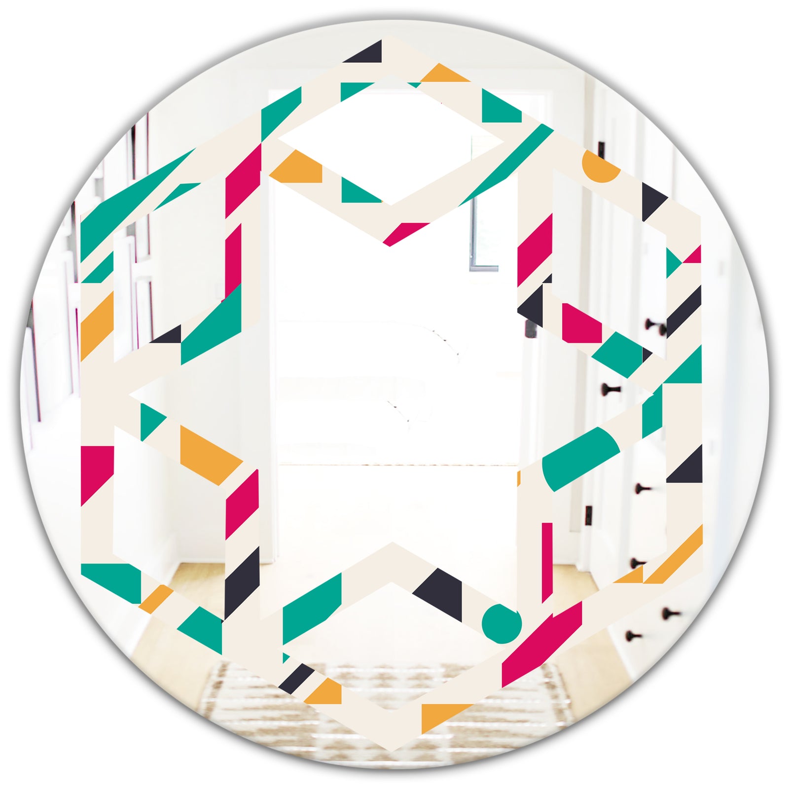 Retro Geometric Design III - Modern Round or Oval Wall Mirror - Hexagon Star