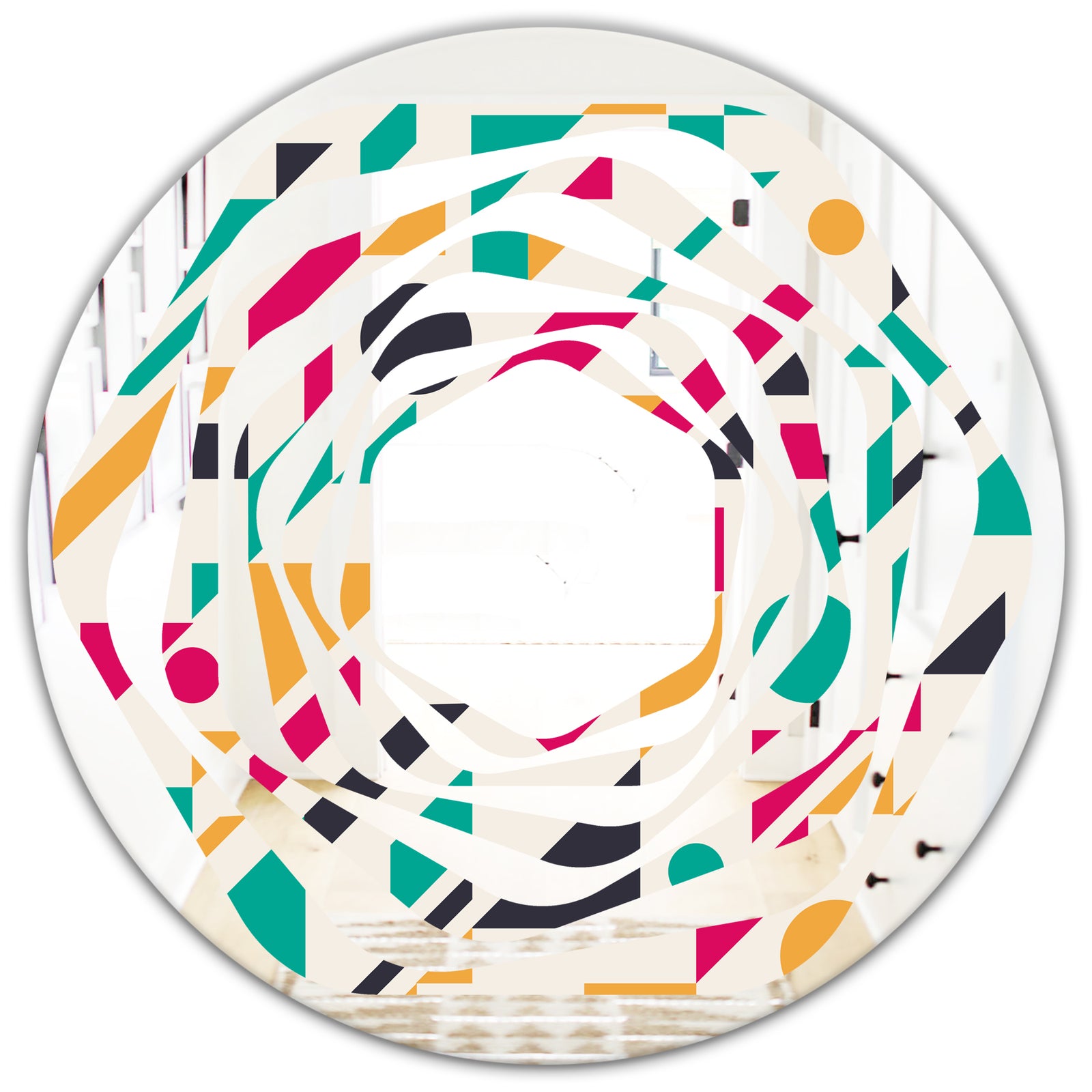 Retro Geometric Design III - Modern Round or Oval Wall Mirror - Whirl