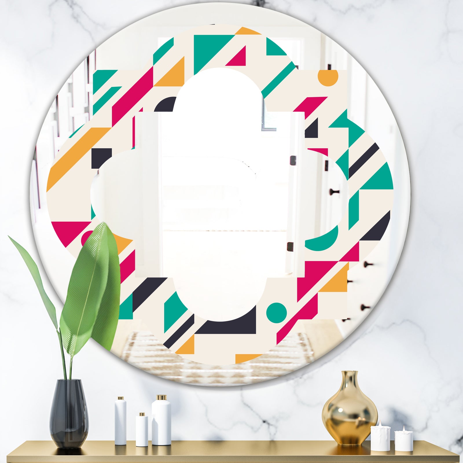 Retro Geometric Design III - Modern Round or Oval Wall Mirror - Quatrefoil
