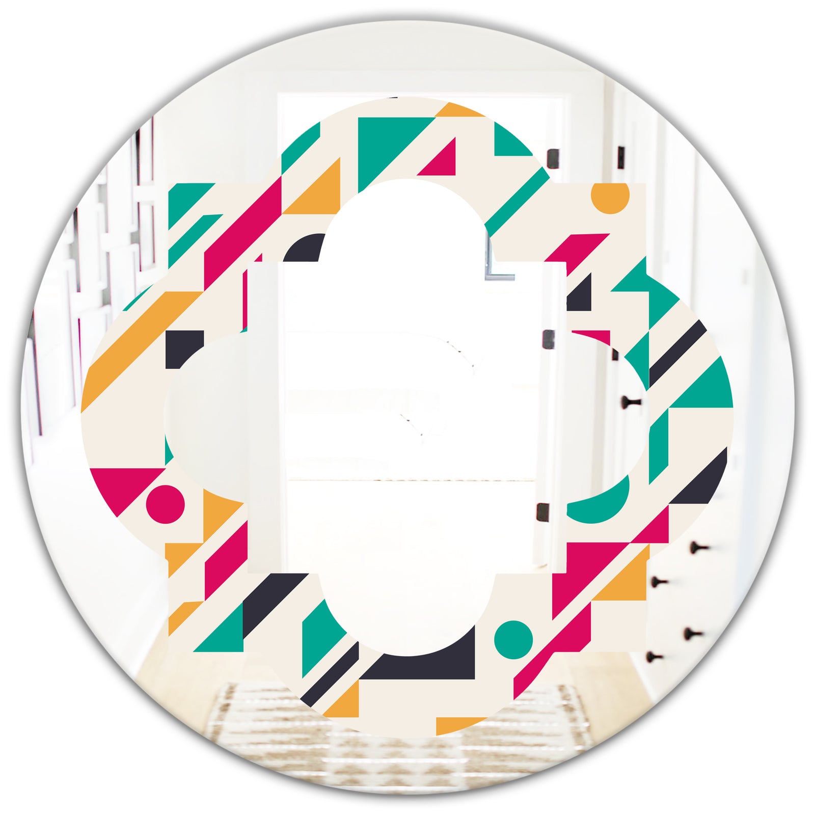 Retro Geometric Design III - Modern Round or Oval Wall Mirror - Quatrefoil