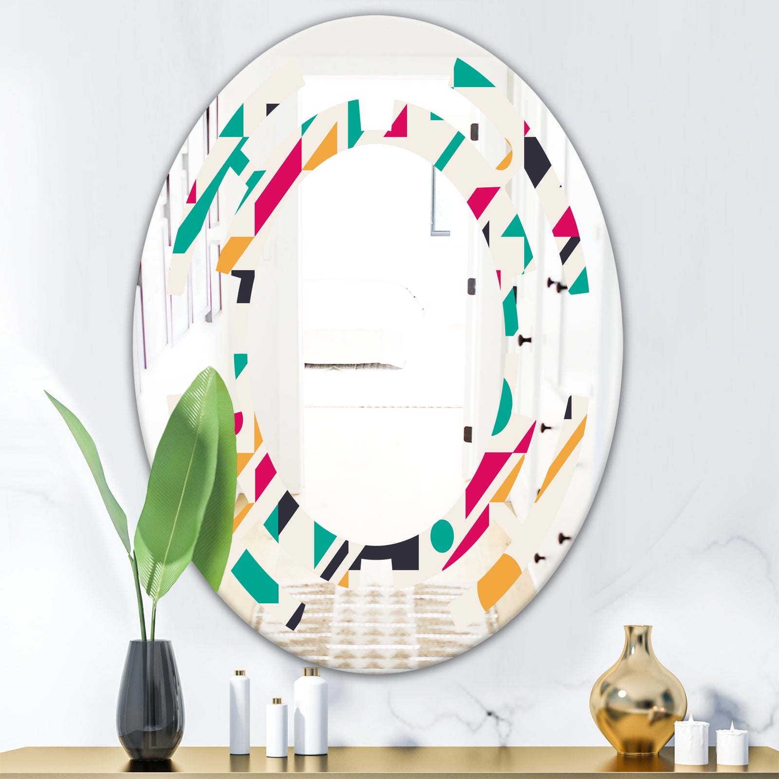 Retro Geometric Design III - Modern Round or Oval Wall Mirror - Space