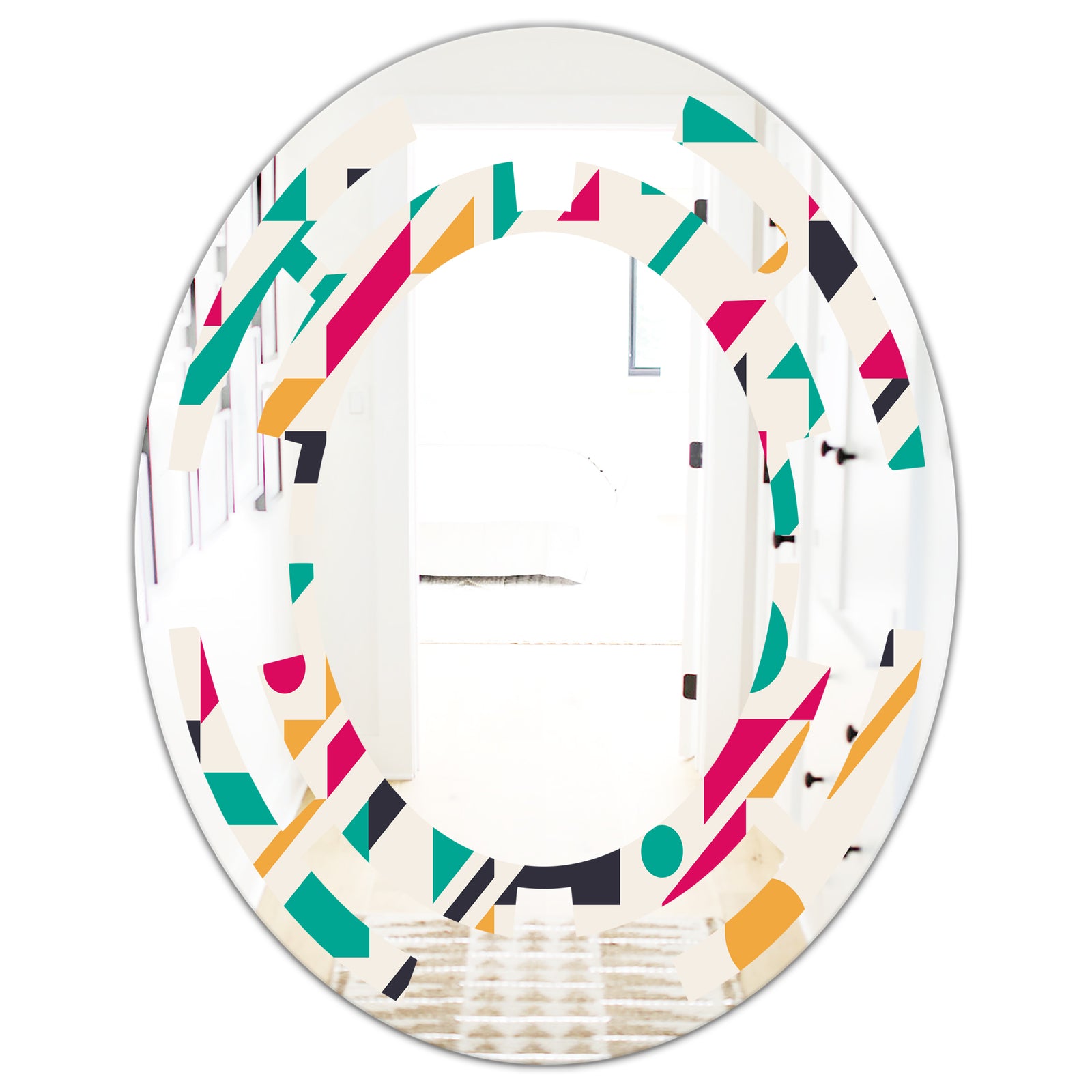 Retro Geometric Design III - Modern Round or Oval Wall Mirror - Space