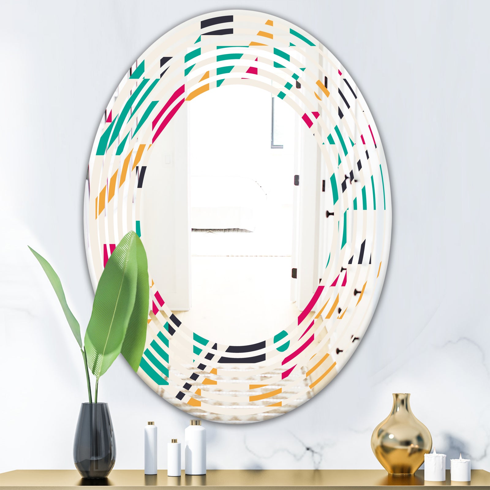 Retro Geometric Design III - Modern Round or Oval Wall Mirror - Wave