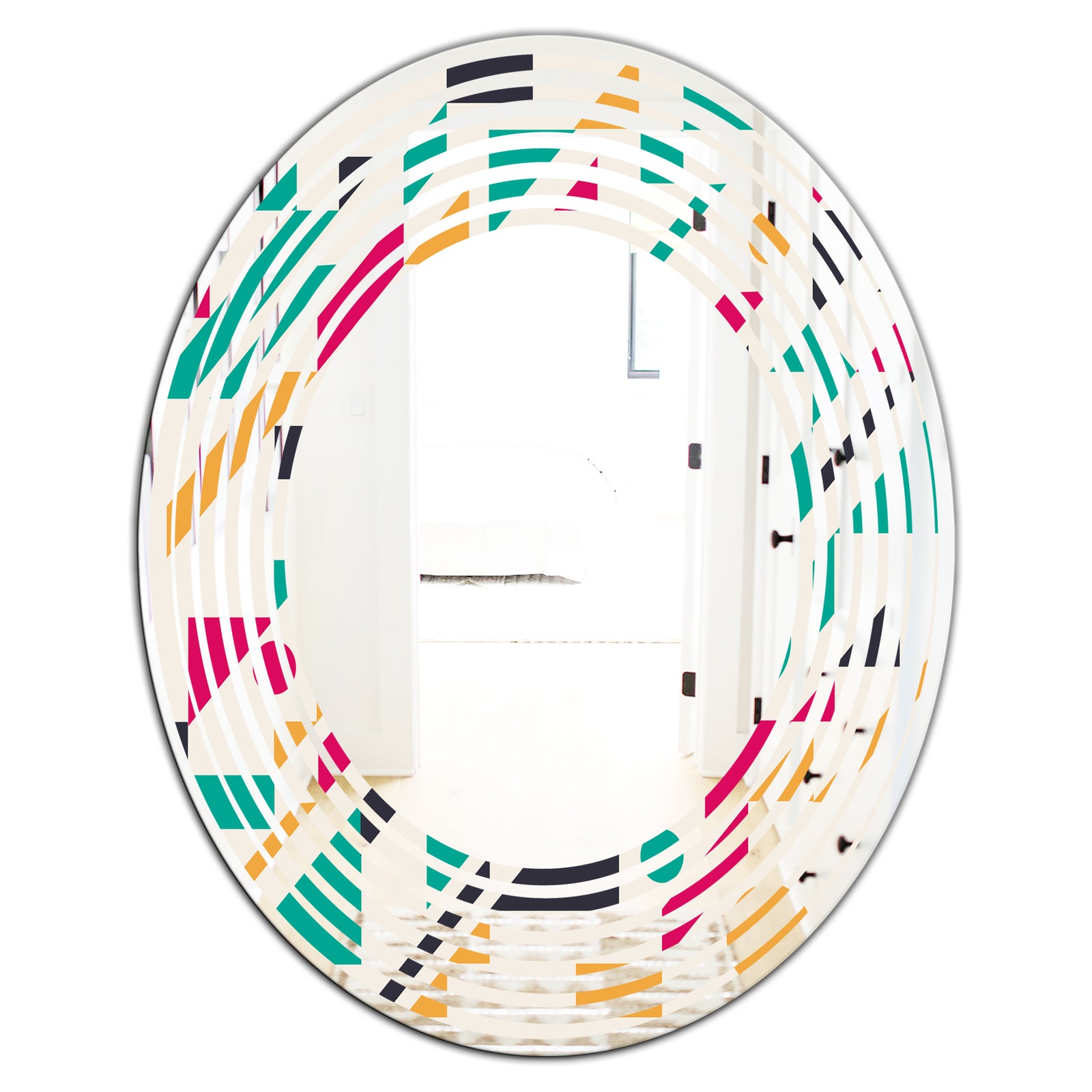 Retro Geometric Design III - Modern Round or Oval Wall Mirror - Wave