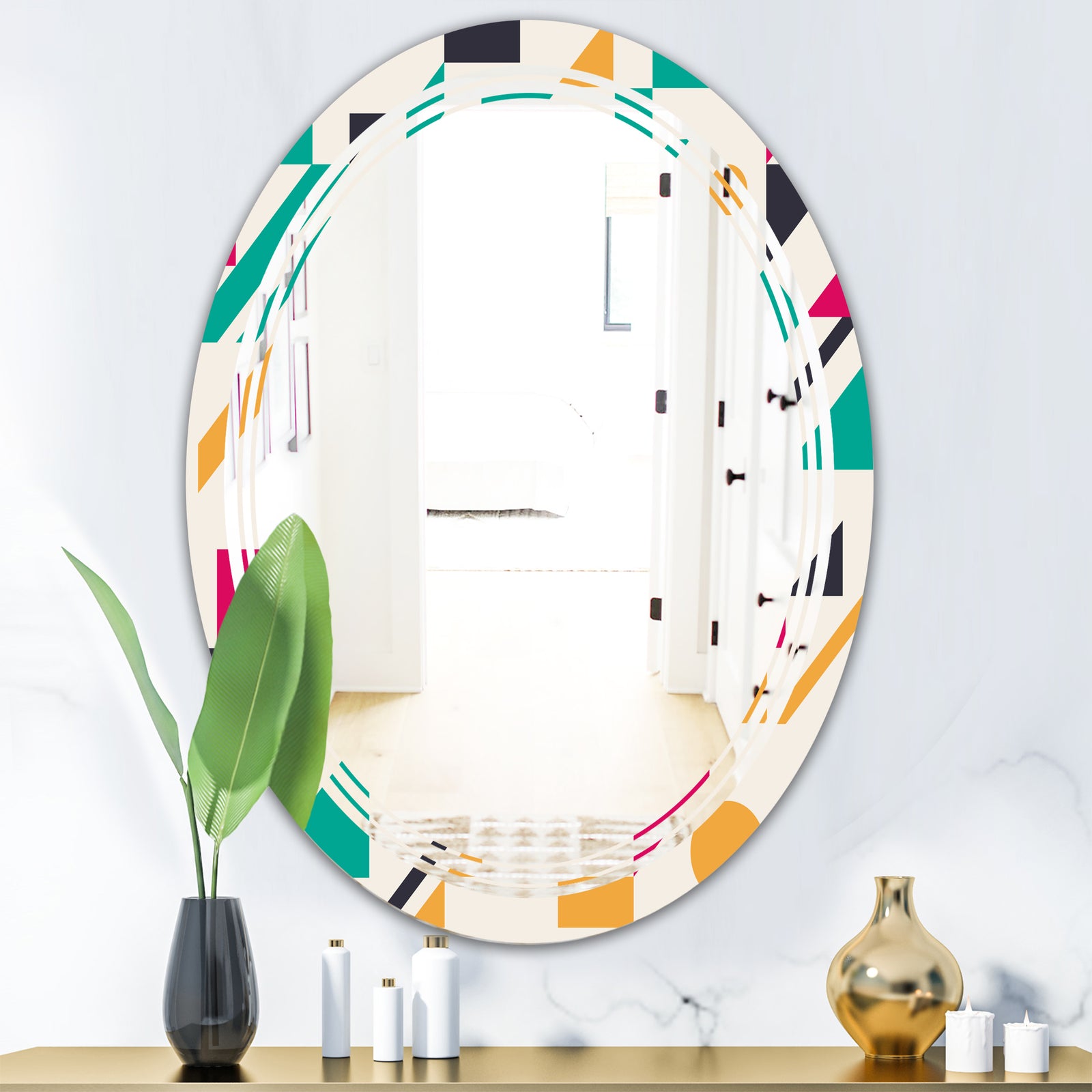 Retro Geometric Design III - Modern Round or Oval Wall Mirror - Triple C