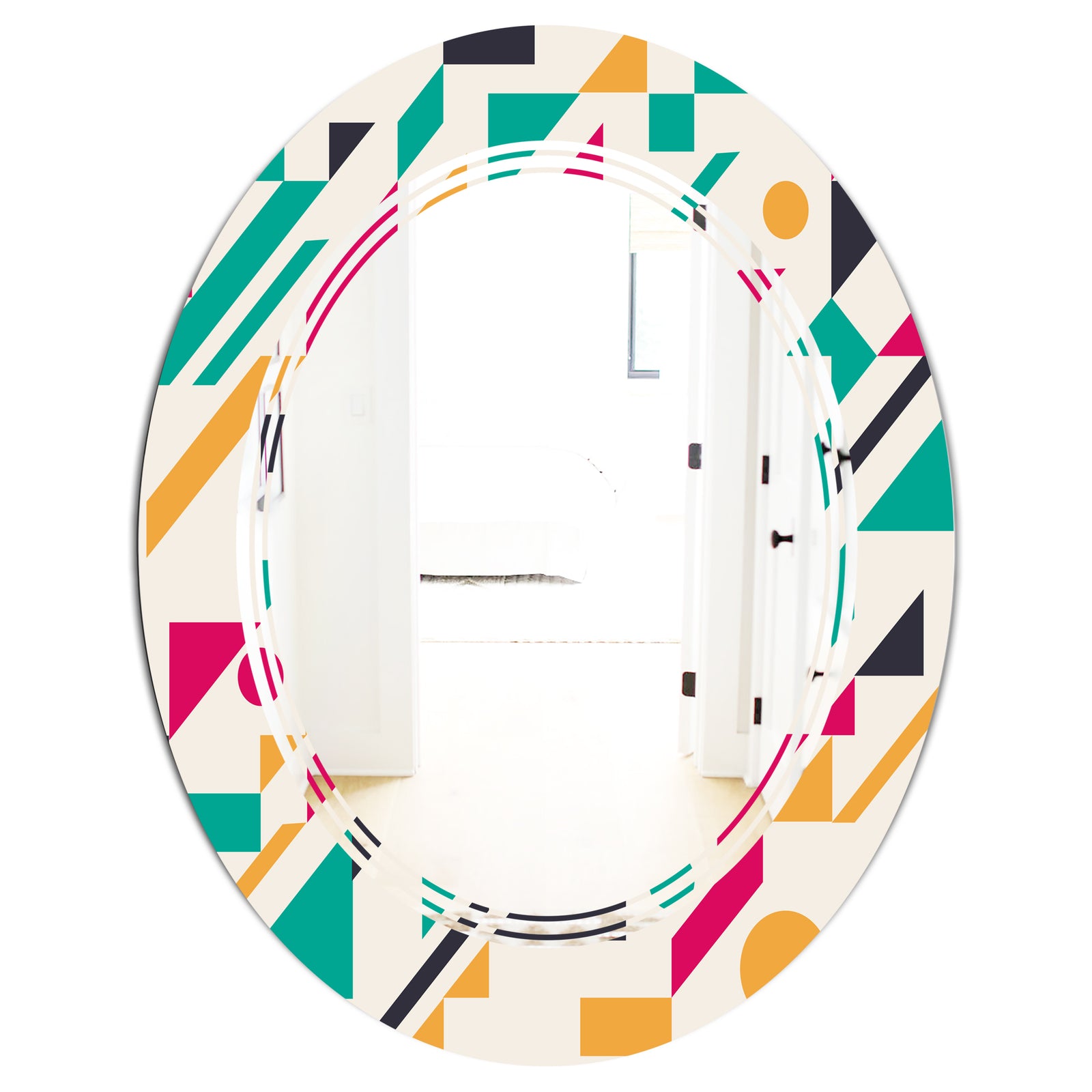 Retro Geometric Design III - Modern Round or Oval Wall Mirror - Triple C