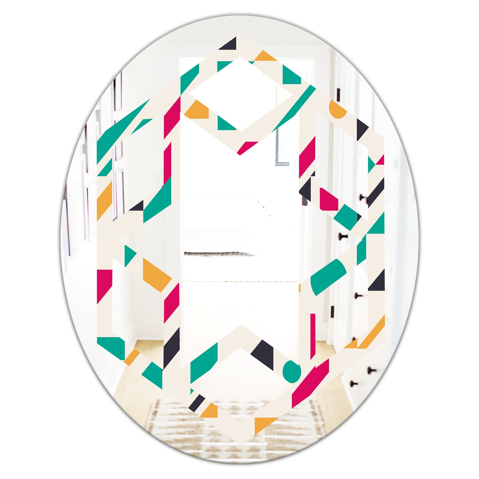 Retro Geometric Design III - Modern Round or Oval Wall Mirror - Hexagon Star