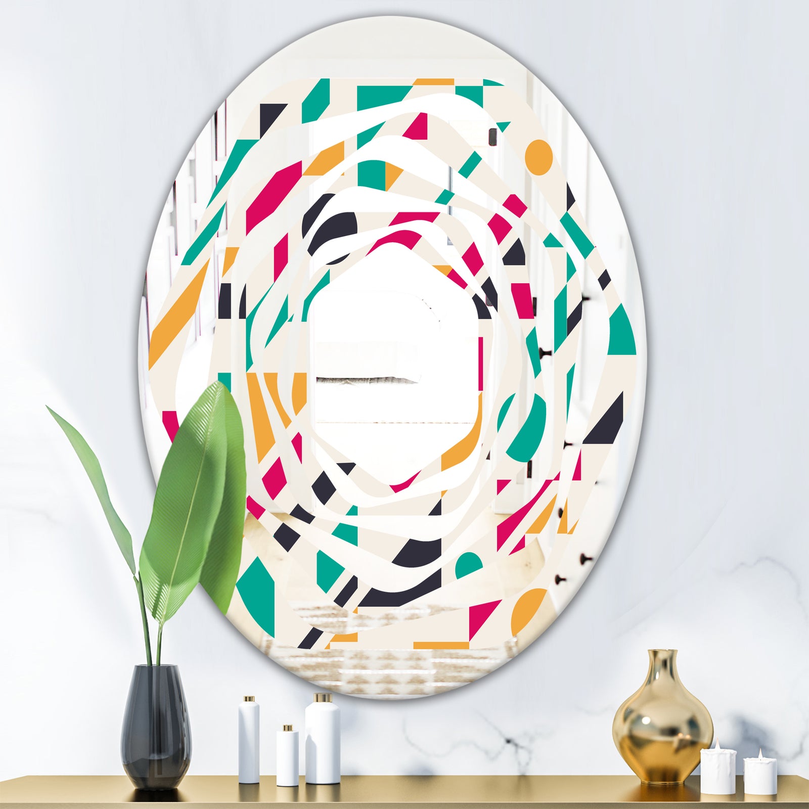 Retro Geometric Design III - Modern Round or Oval Wall Mirror - Whirl