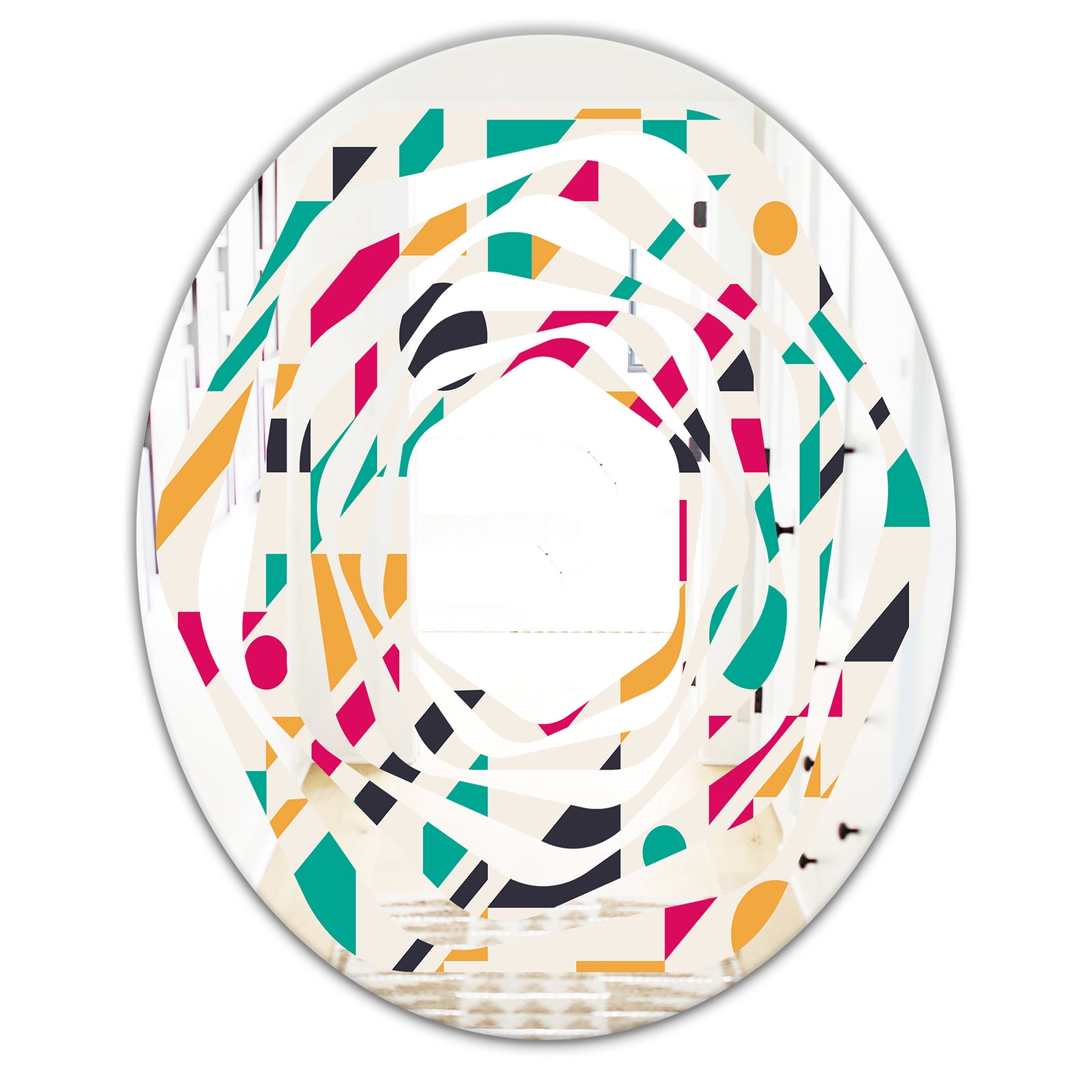 Retro Geometric Design III - Modern Round or Oval Wall Mirror - Whirl