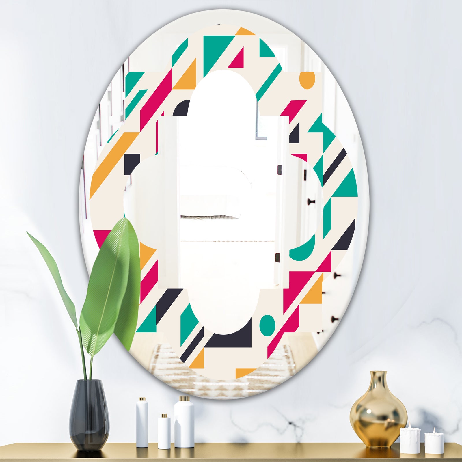 Retro Geometric Design III - Modern Round or Oval Wall Mirror - Quatrefoil