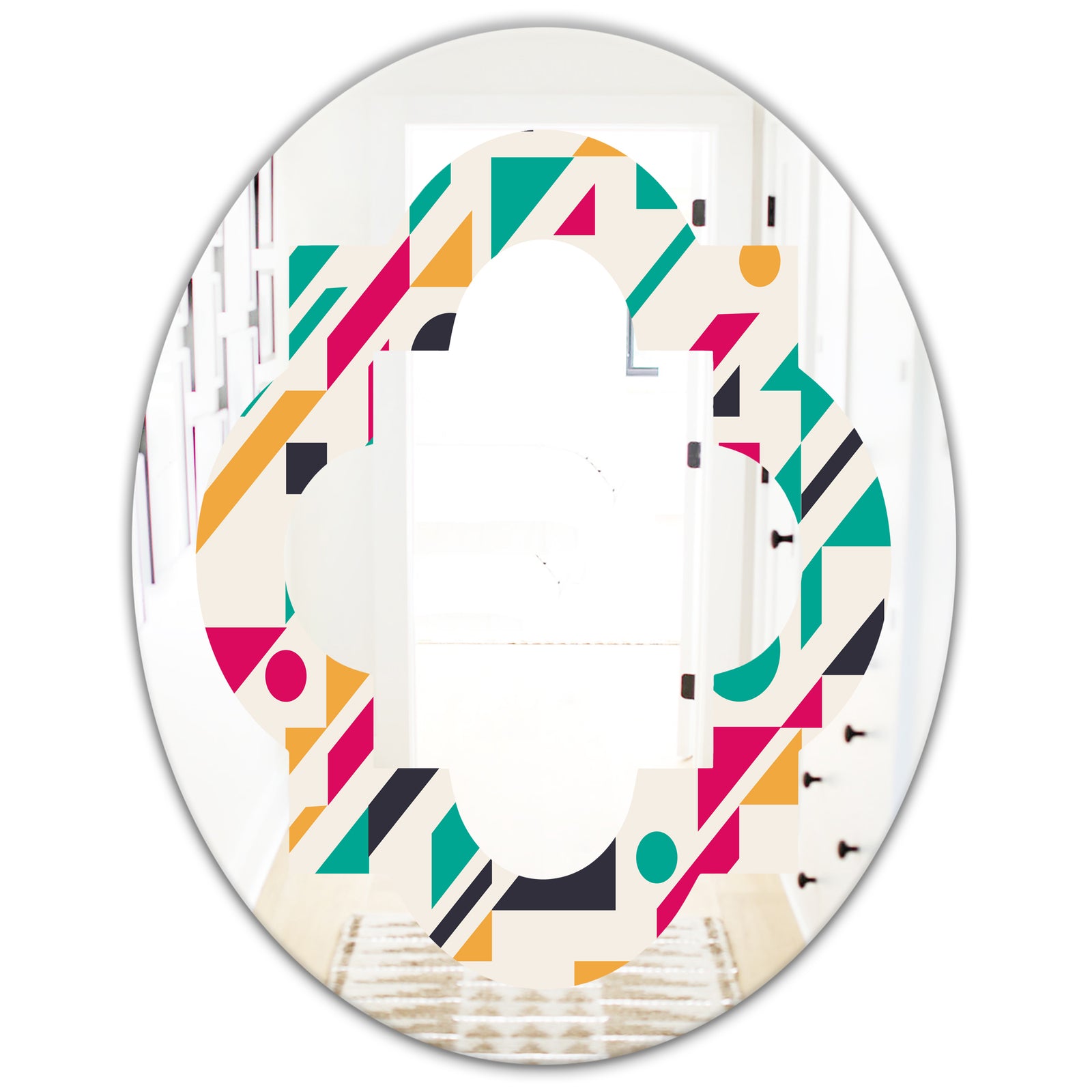 Retro Geometric Design III - Modern Round or Oval Wall Mirror - Quatrefoil