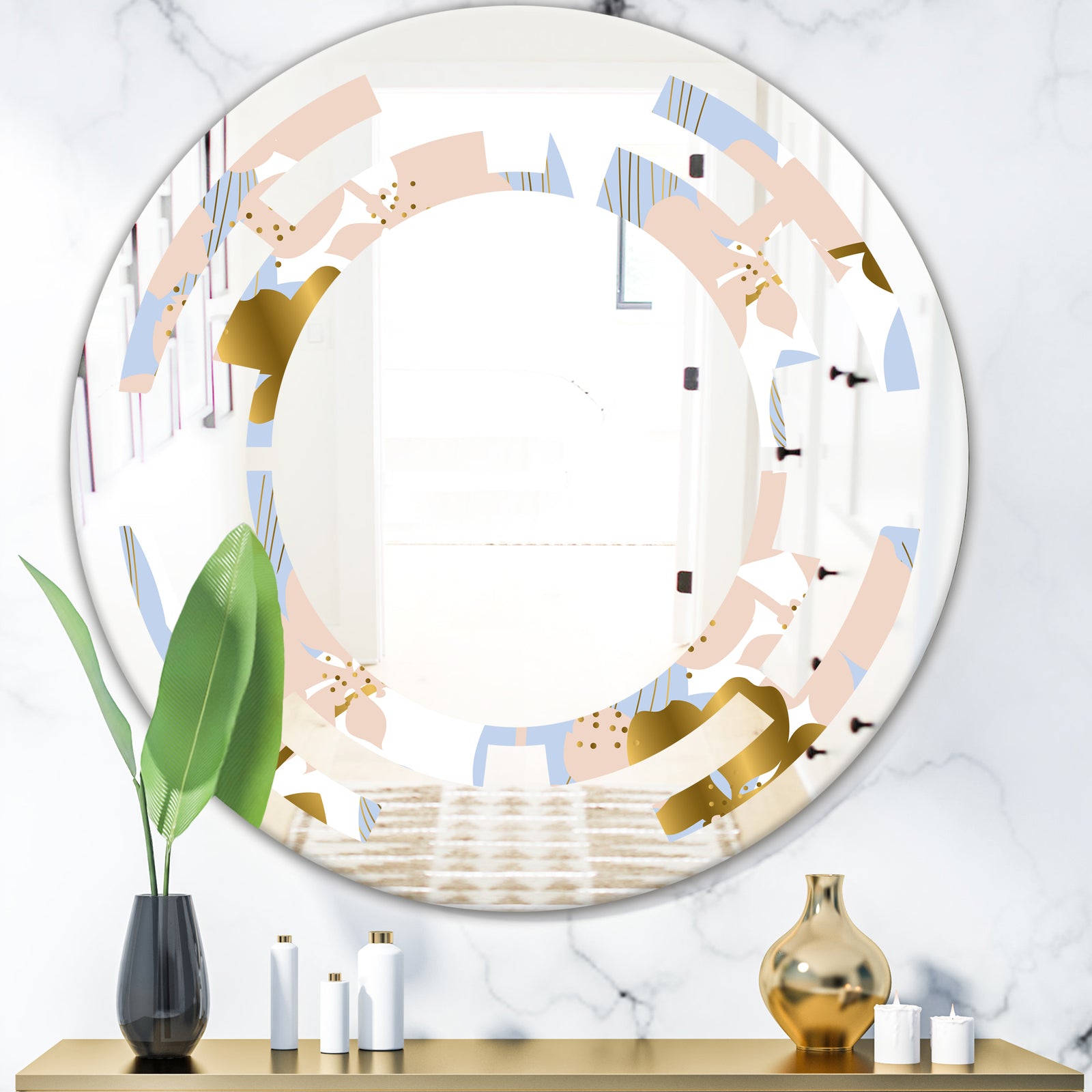 Golden Foliage XV - Modern Round or Oval Wall Mirror - Space