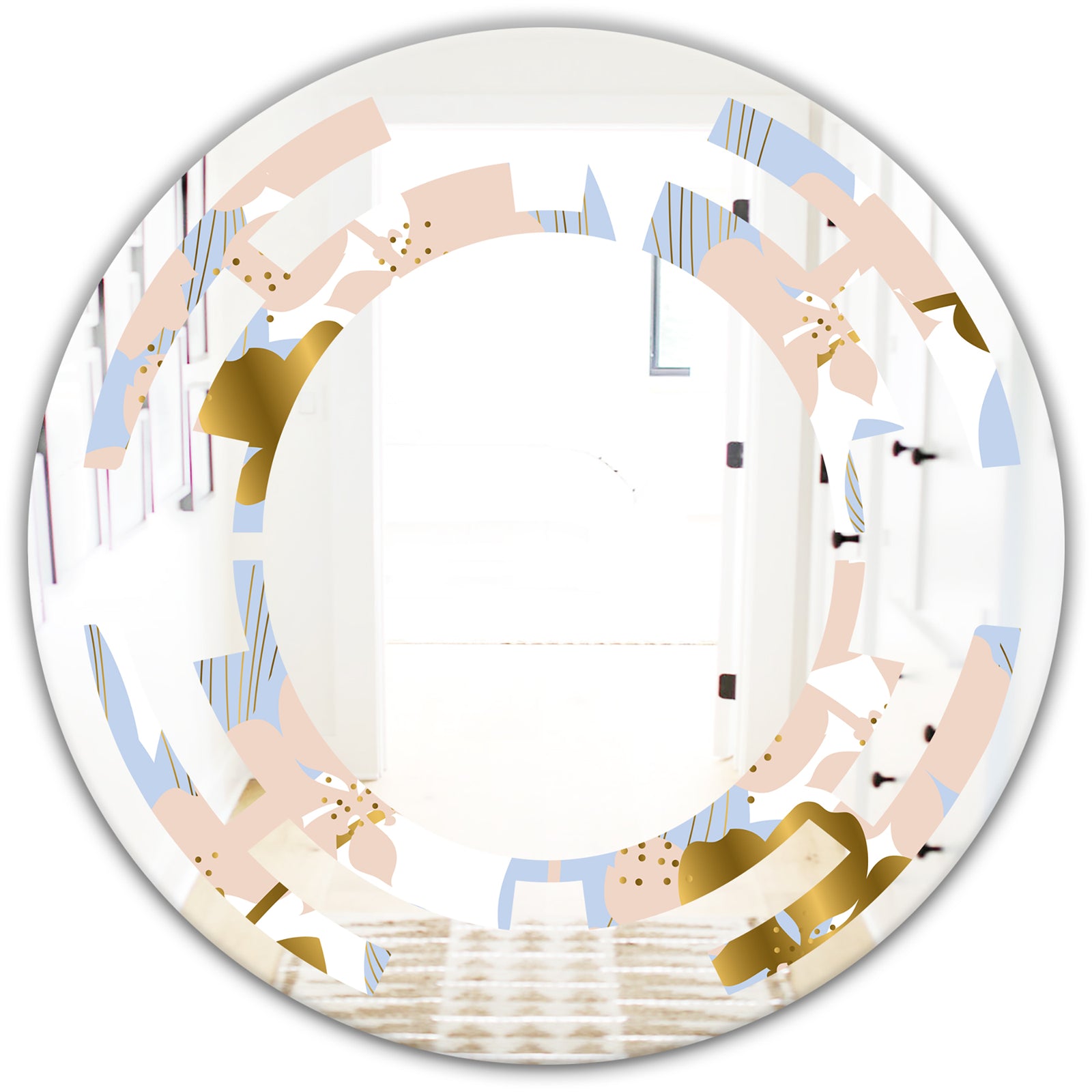 Golden Foliage XV - Modern Round or Oval Wall Mirror - Space