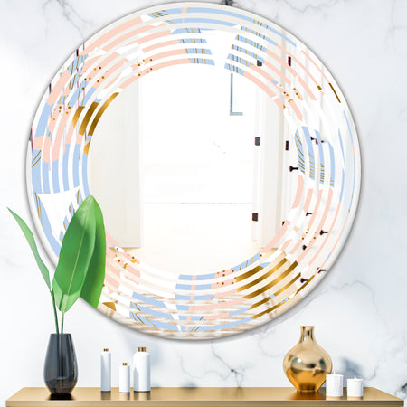 Golden Foliage XV - Modern Round or Oval Wall Mirror - Wave