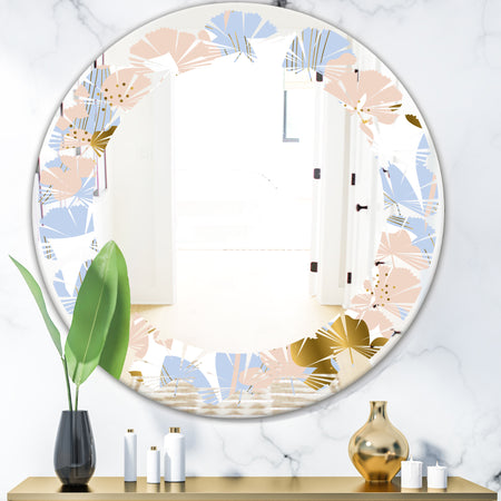 Golden Foliage XV - Modern Round or Oval Wall Mirror - Leaves
