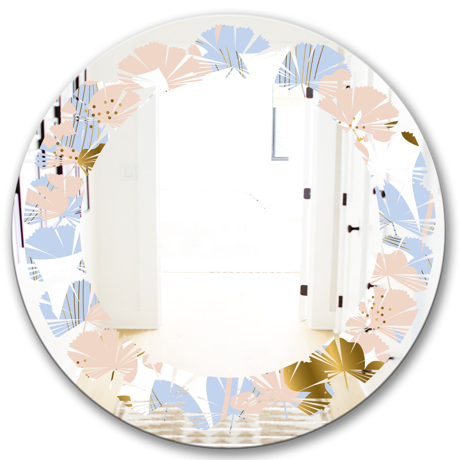 Golden Foliage XV - Modern Round or Oval Wall Mirror - Leaves