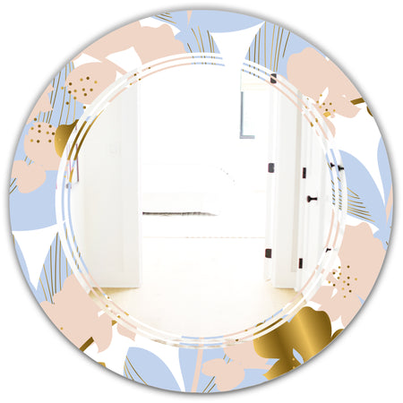 Golden Foliage XV - Modern Round or Oval Wall Mirror - Triple C