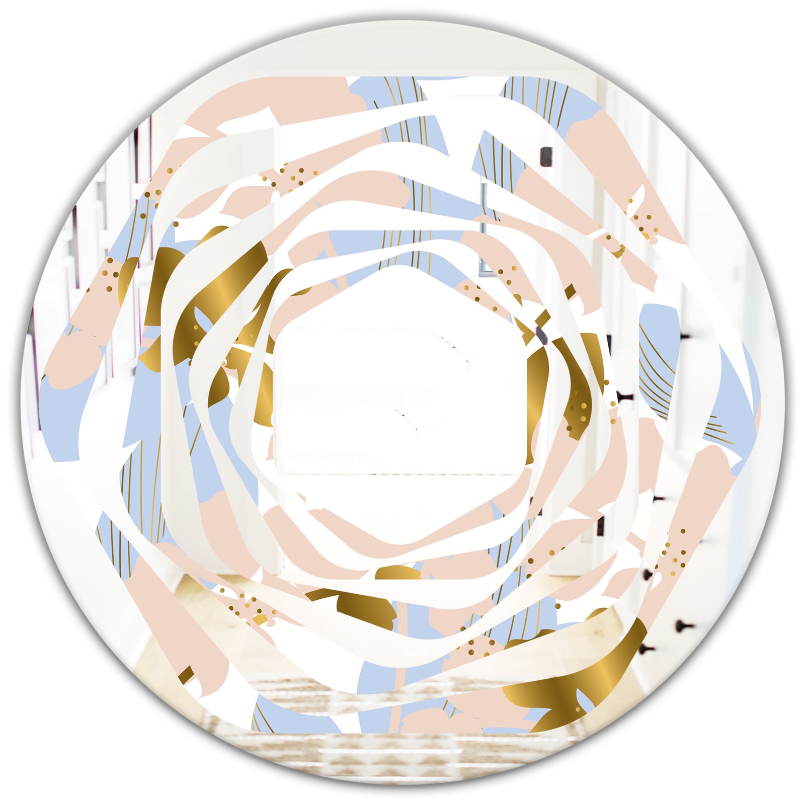 Golden Foliage XV - Modern Round or Oval Wall Mirror - Whirl