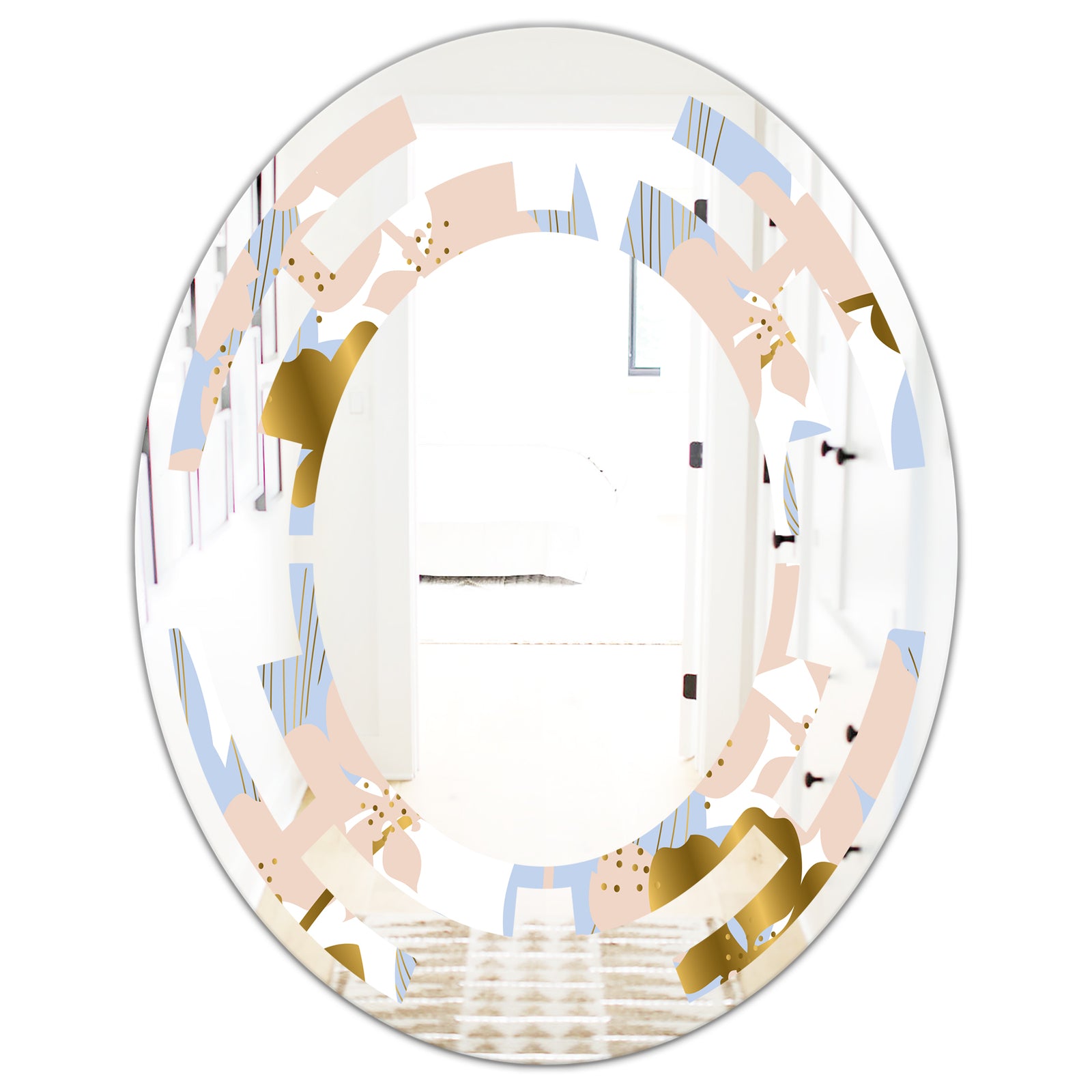 Golden Foliage XV - Modern Round or Oval Wall Mirror - Space