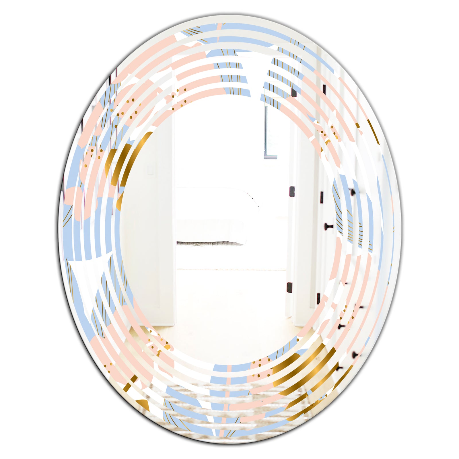Golden Foliage XV - Modern Round or Oval Wall Mirror - Wave