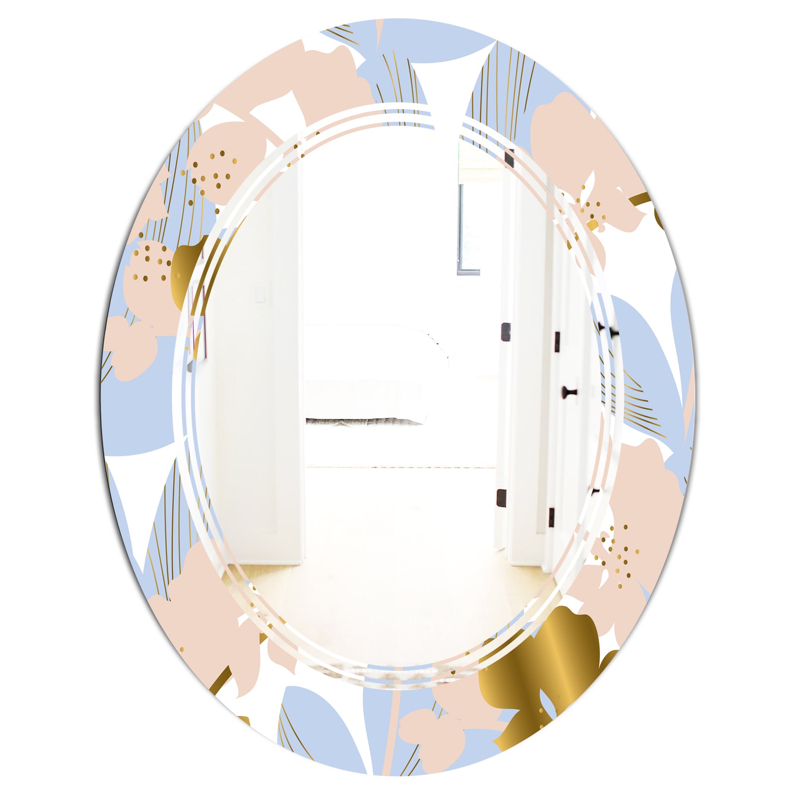 Golden Foliage XV - Modern Round or Oval Wall Mirror - Triple C