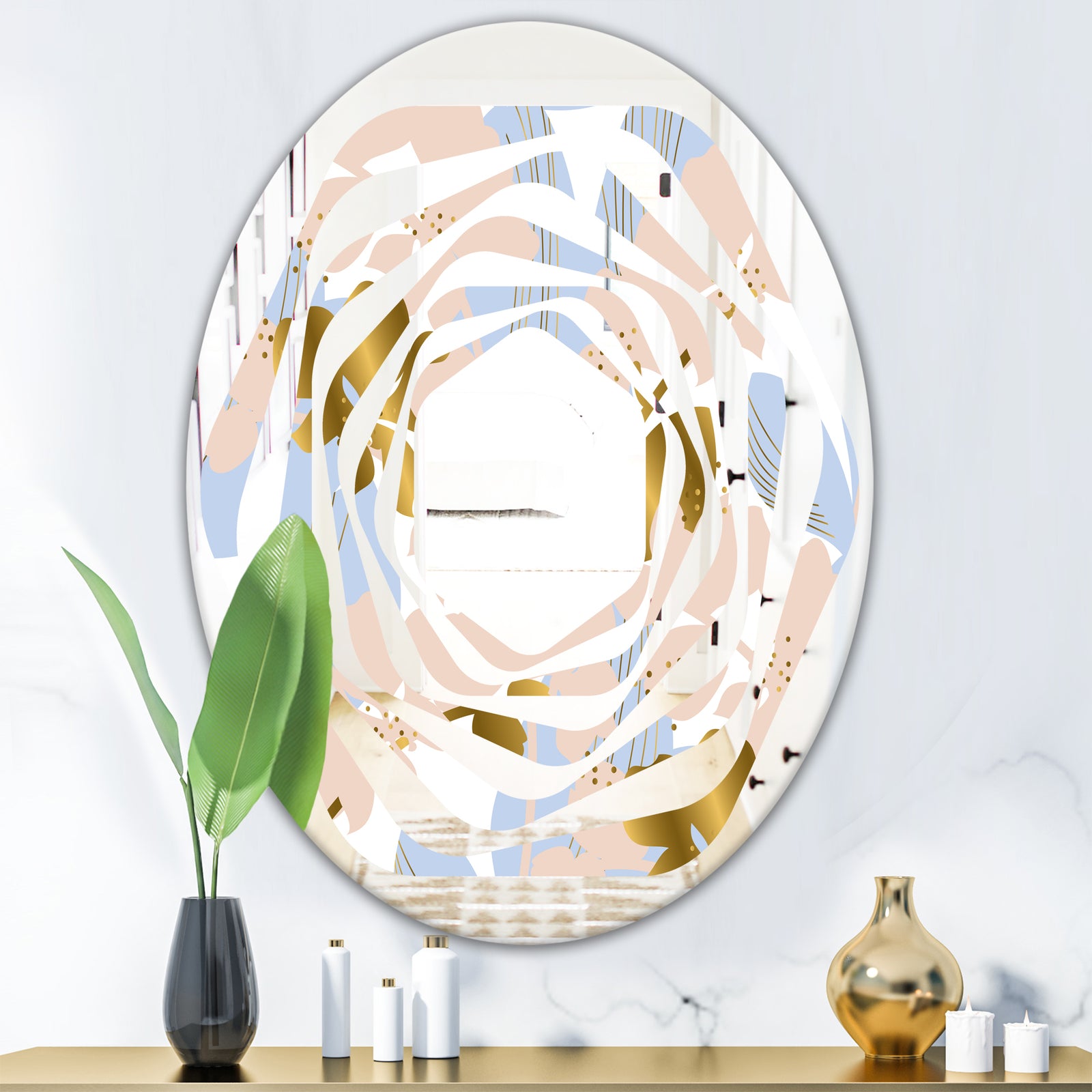 Golden Foliage XV - Modern Round or Oval Wall Mirror - Whirl