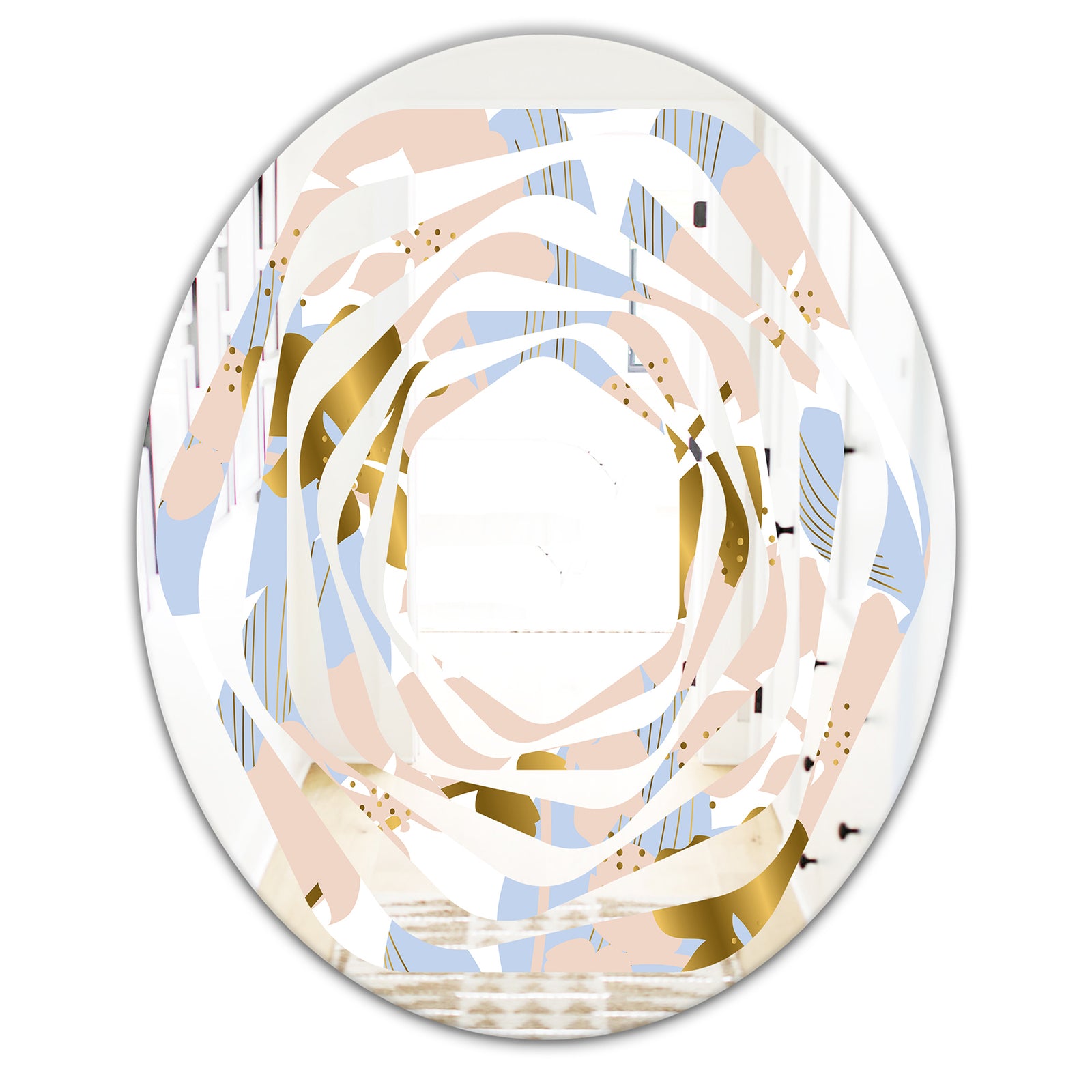 Golden Foliage XV - Modern Round or Oval Wall Mirror - Whirl