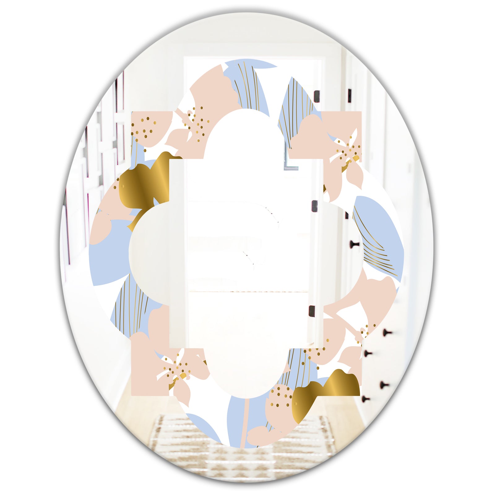Golden Foliage XV - Modern Round or Oval Wall Mirror - Quatrefoil