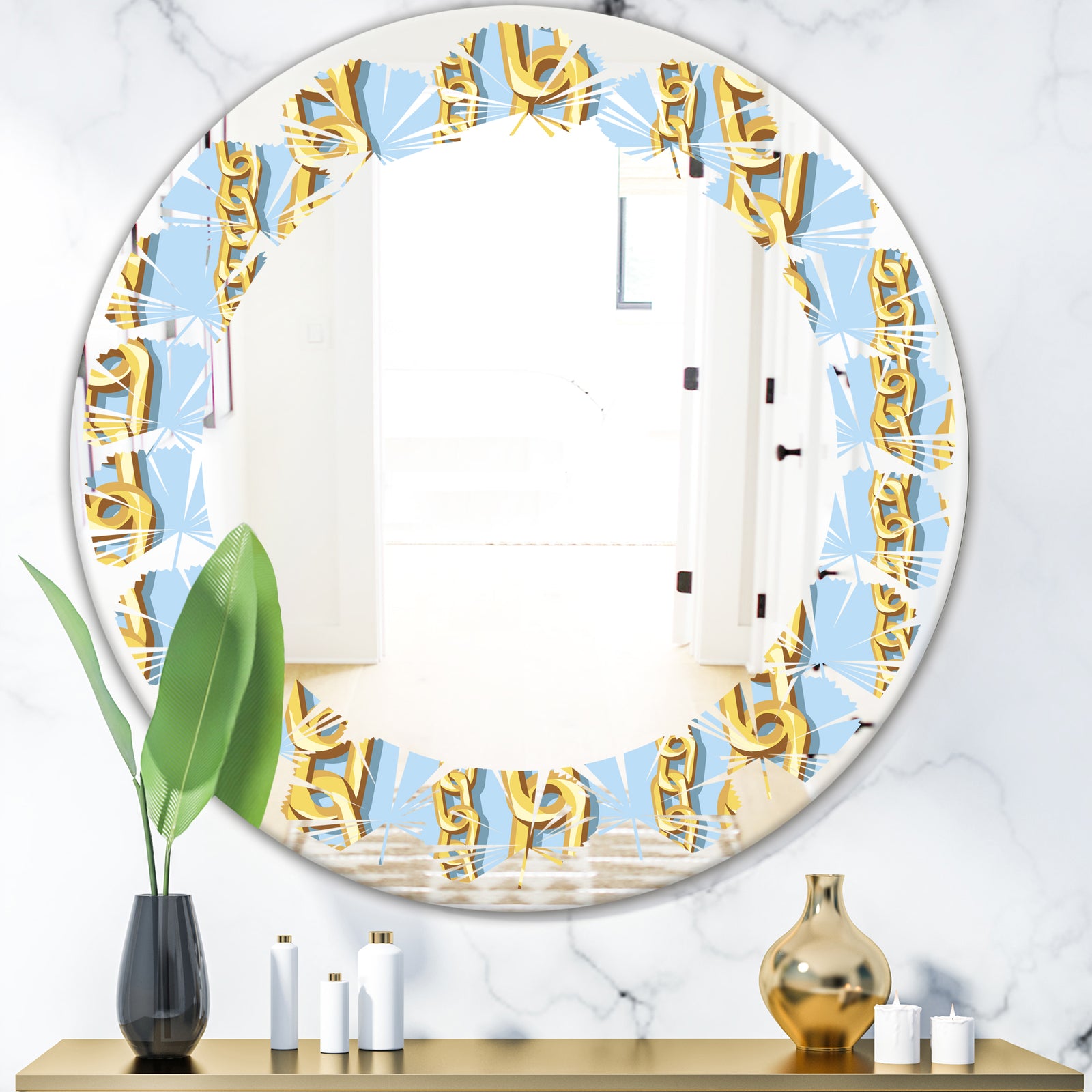 Gold Chain Pattern - Modern Round or Oval Wall Mirror - Leaves