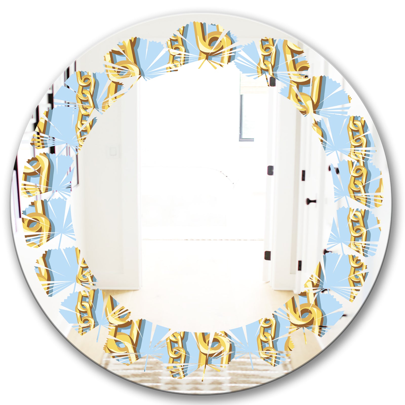 Gold Chain Pattern - Modern Round or Oval Wall Mirror - Leaves