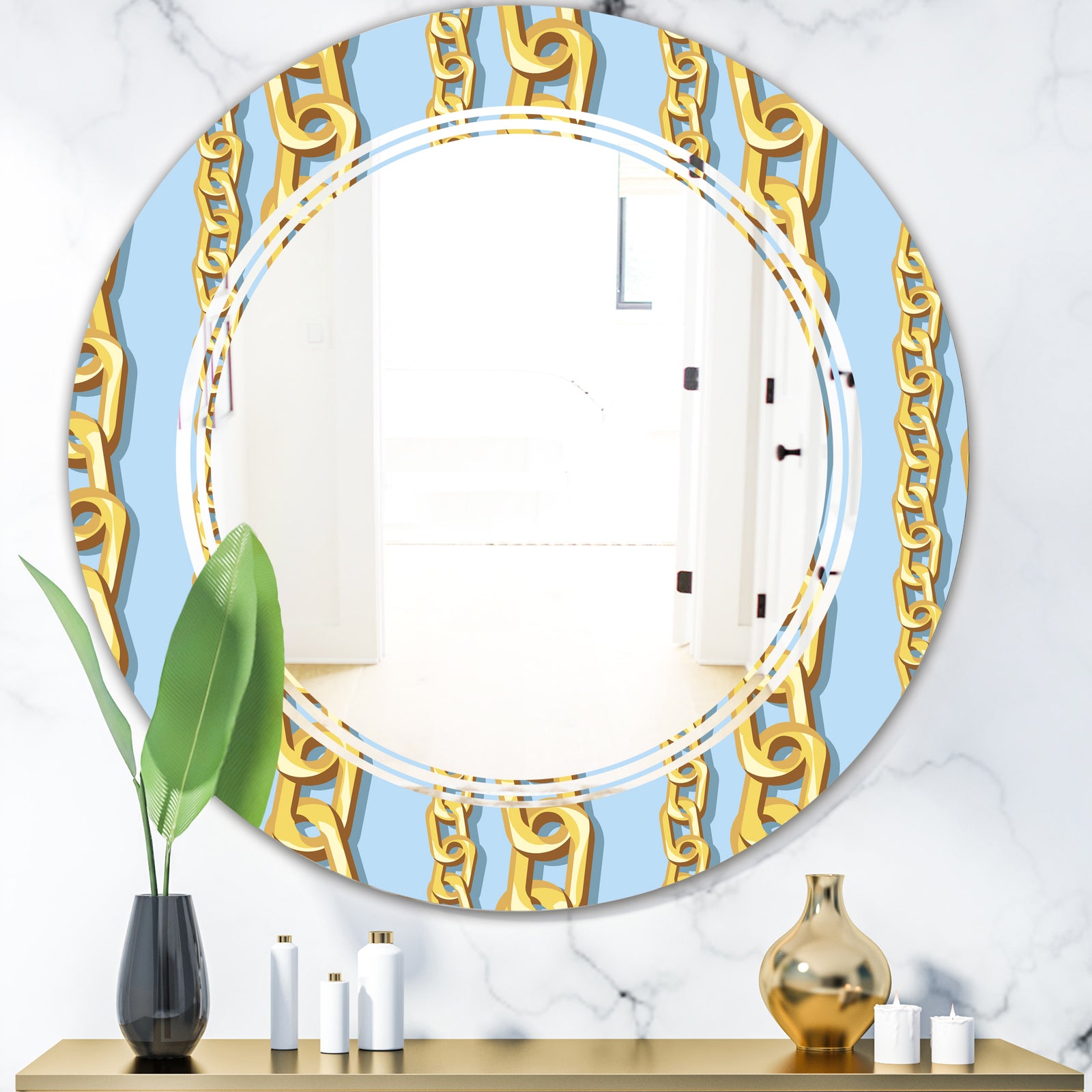 Gold Chain Pattern - Modern Round or Oval Wall Mirror - Triple C