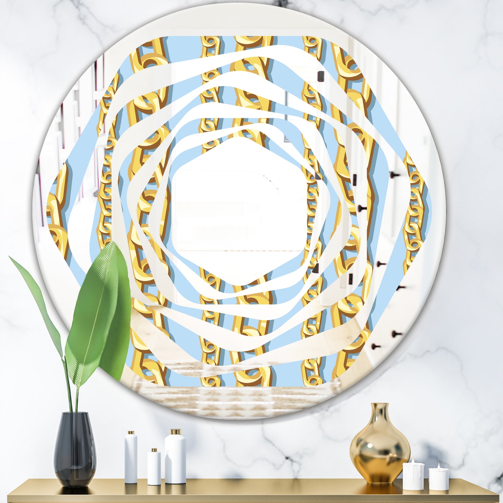 Gold Chain Pattern - Modern Round or Oval Wall Mirror - Whirl