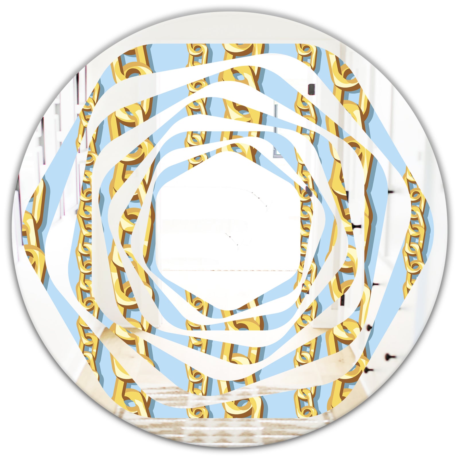Gold Chain Pattern - Modern Round or Oval Wall Mirror - Whirl