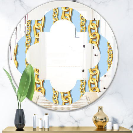 Gold Chain Pattern - Modern Round or Oval Wall Mirror - Quatrefoil