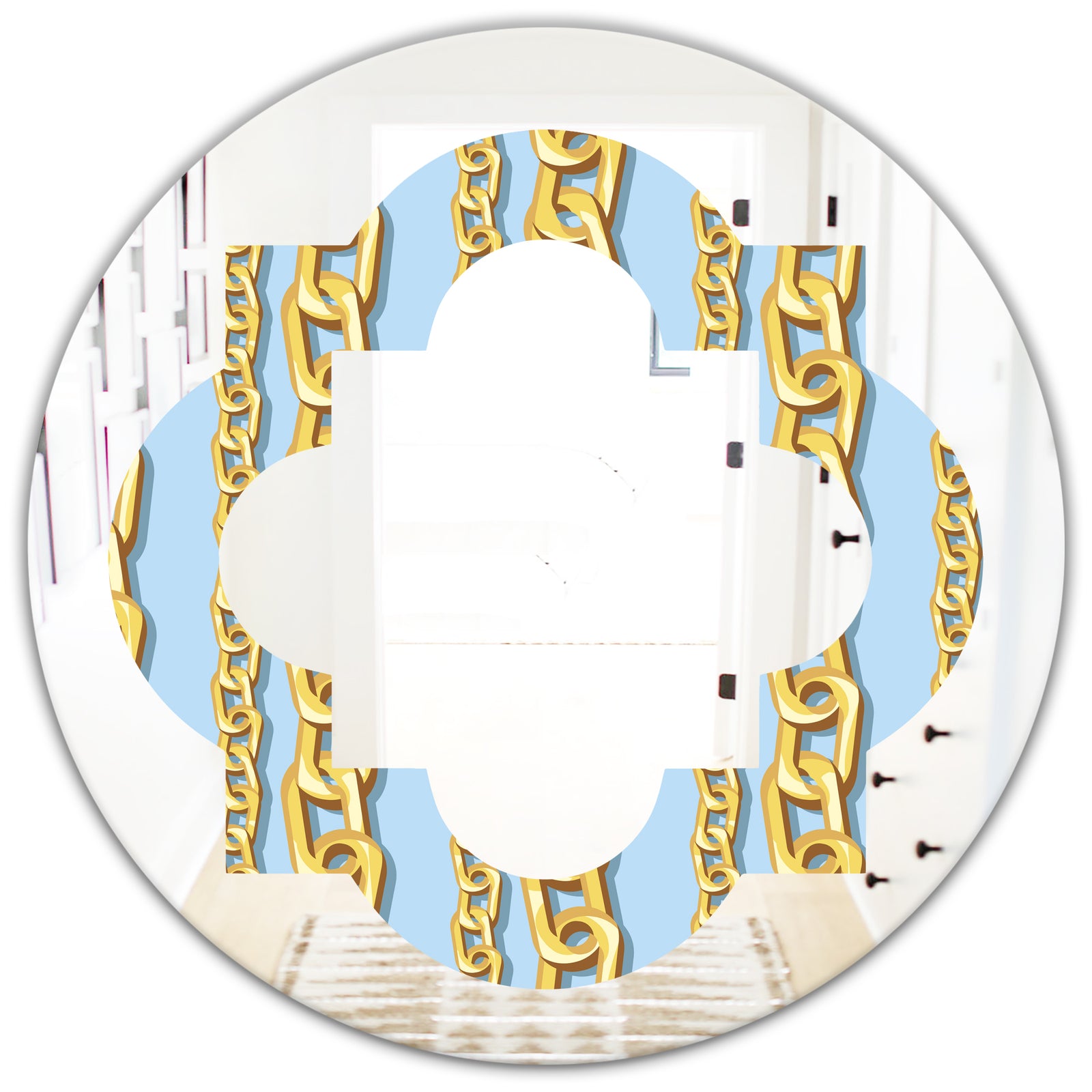 Gold Chain Pattern - Modern Round or Oval Wall Mirror - Quatrefoil