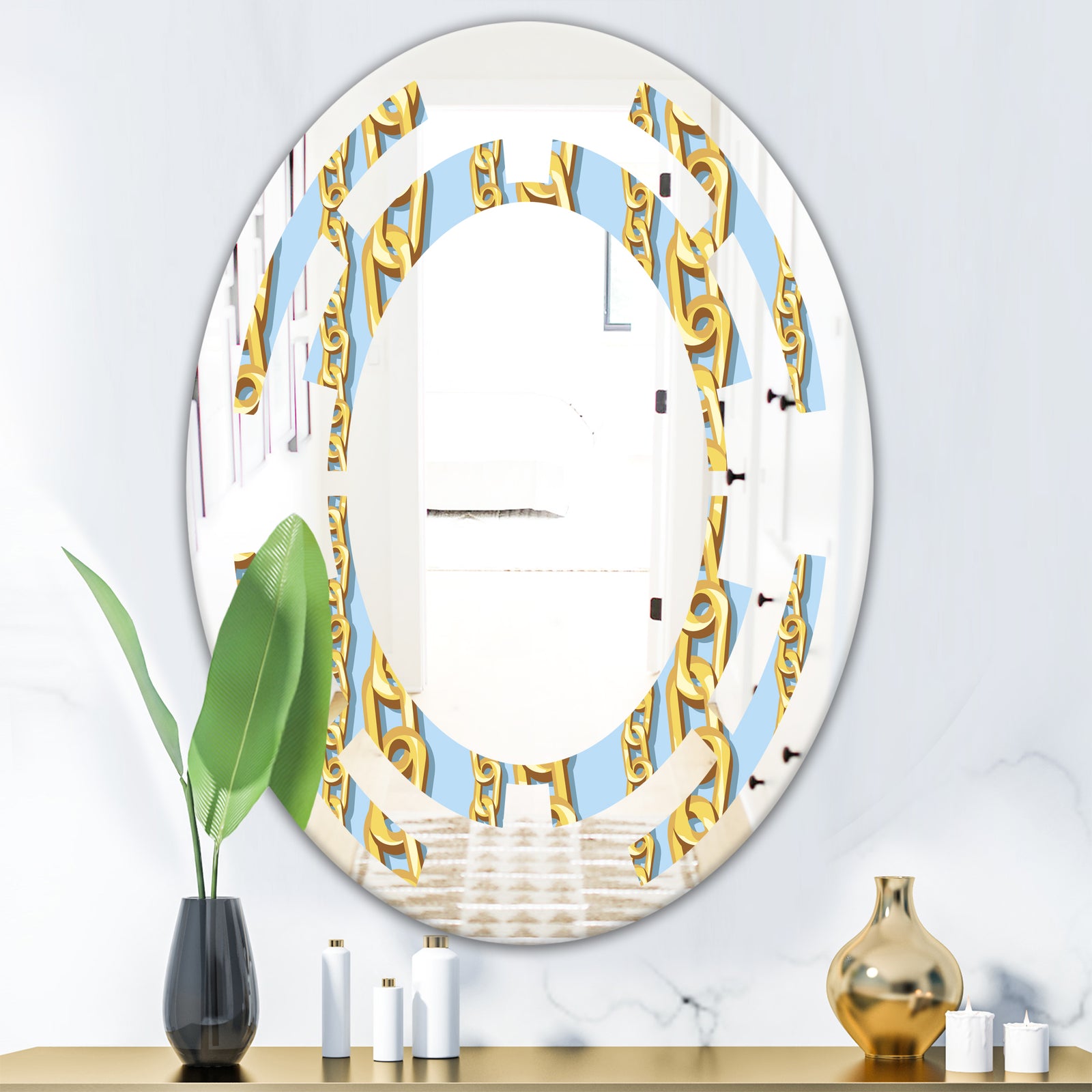 Gold Chain Pattern - Modern Round or Oval Wall Mirror - Space