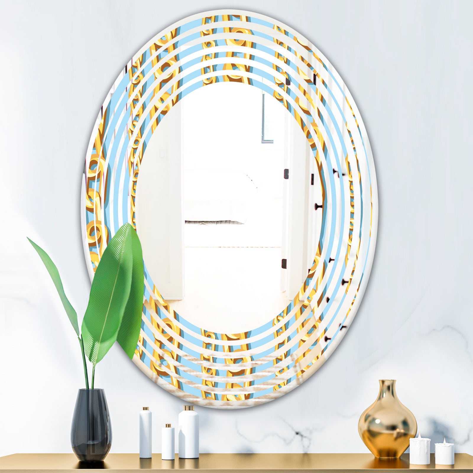 Gold Chain Pattern - Modern Round or Oval Wall Mirror - Wave