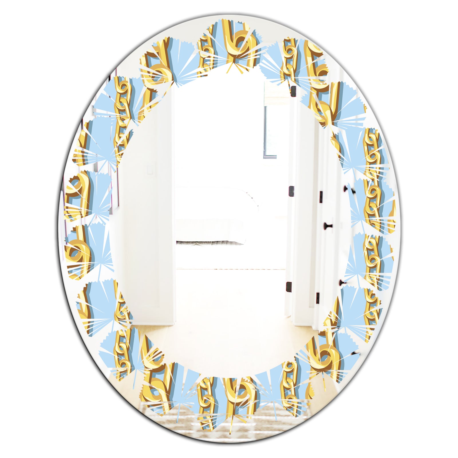 Gold Chain Pattern - Modern Round or Oval Wall Mirror - Leaves