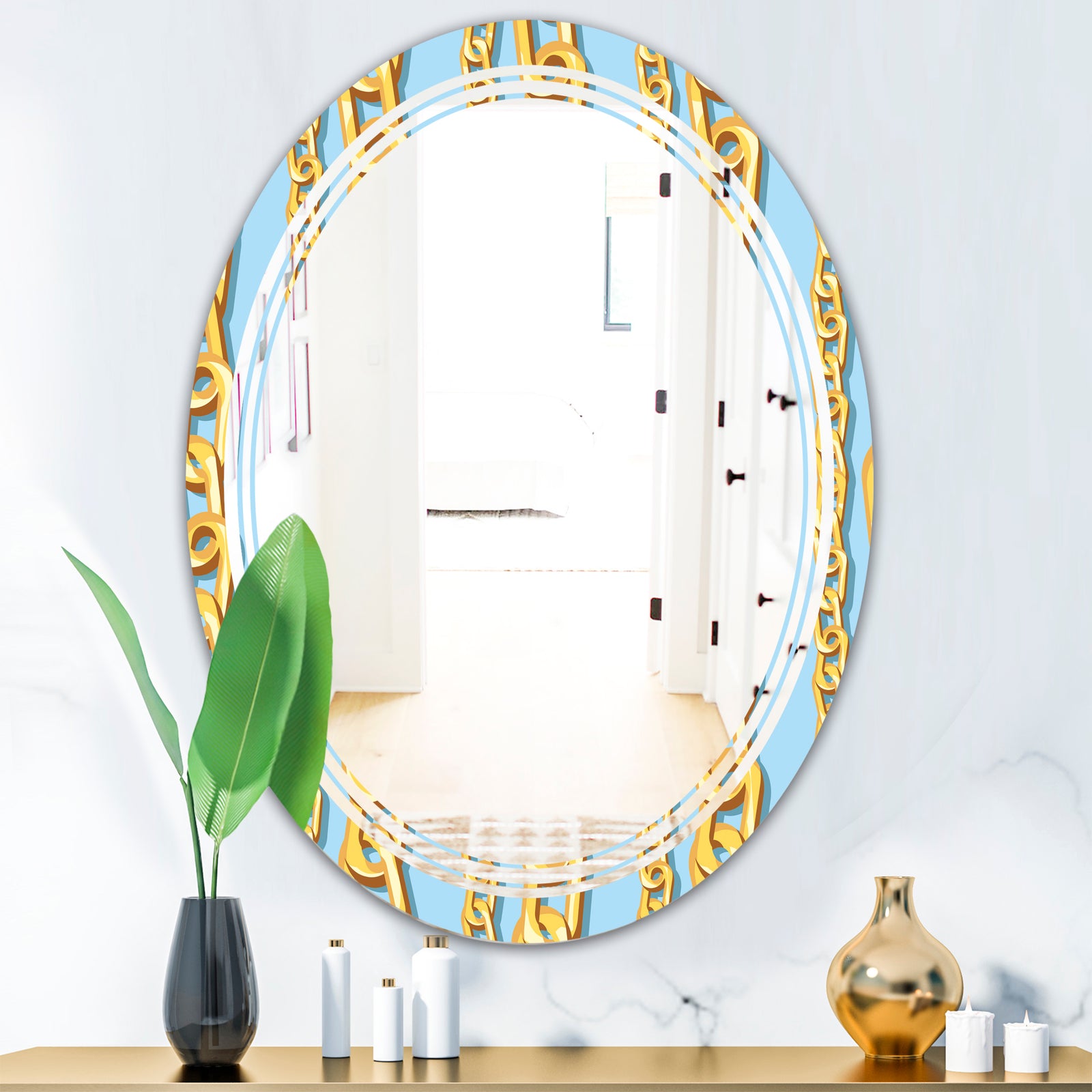 Gold Chain Pattern - Modern Round or Oval Wall Mirror - Triple C