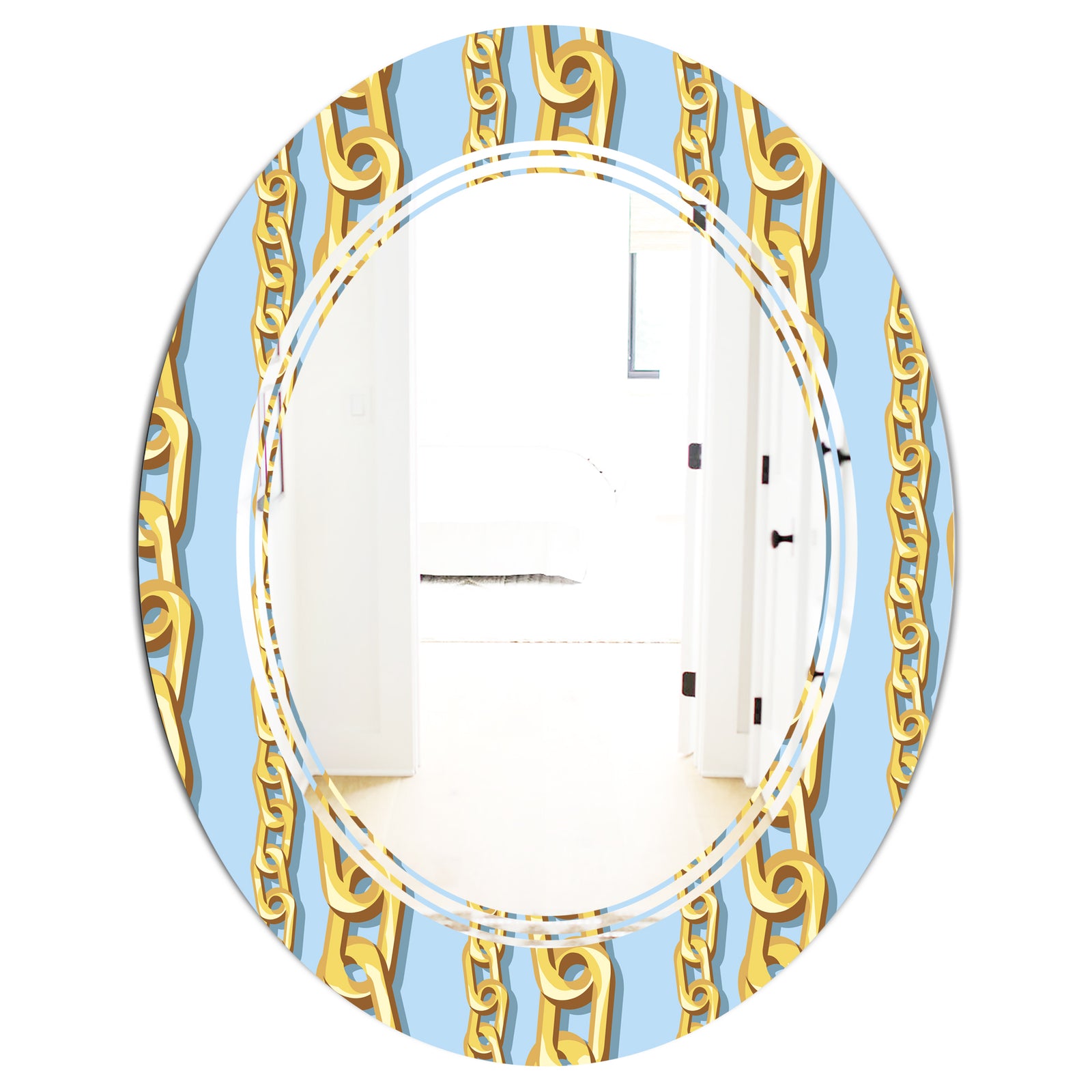 Gold Chain Pattern - Modern Round or Oval Wall Mirror - Triple C